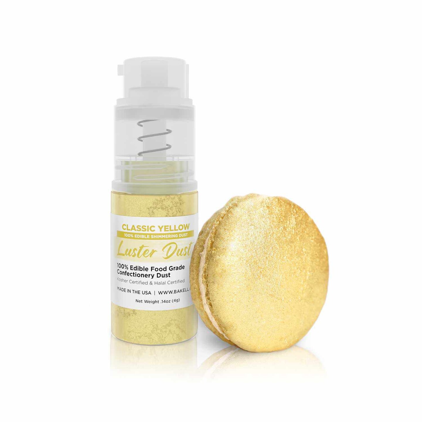 Bakell - Classic Yellow Luster Dust (4g, 1x Pump) Edible Vegan Dust & Paint for Baking, Desserts and Beverages