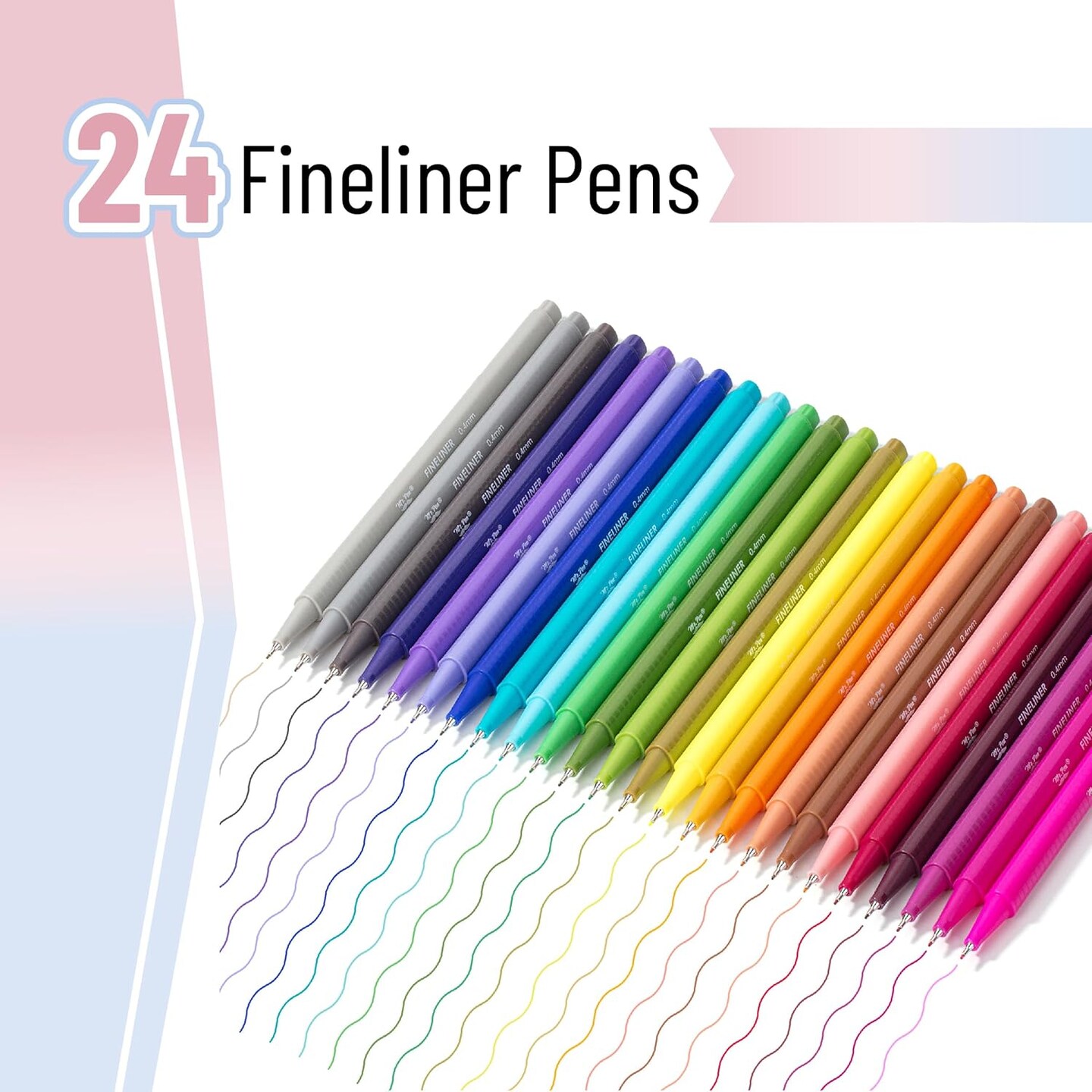 Fineliner Pens Colored, 24 Pack, Ergonomic Triangular Colorful Barrels, 0.4mm Fine Liner Pens