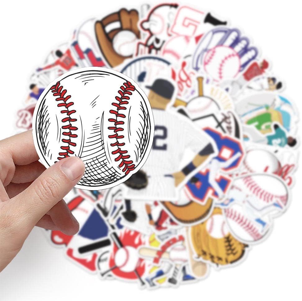 Baseball Game Stickers |50 Pcs Baseball Waterproof Vinyl Decals for Water Bottles Laptop Luggage Cup Computer Mobile Phone Skateboard Guitar Helmet Snowboard D&#xE9;cor