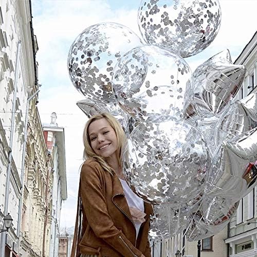 36 Inch Giant Confetti Balloons, Silver Latex Confetti Round Balloons for Birthdays Weddings Receptions Festival Party Decoration, Pack of 5