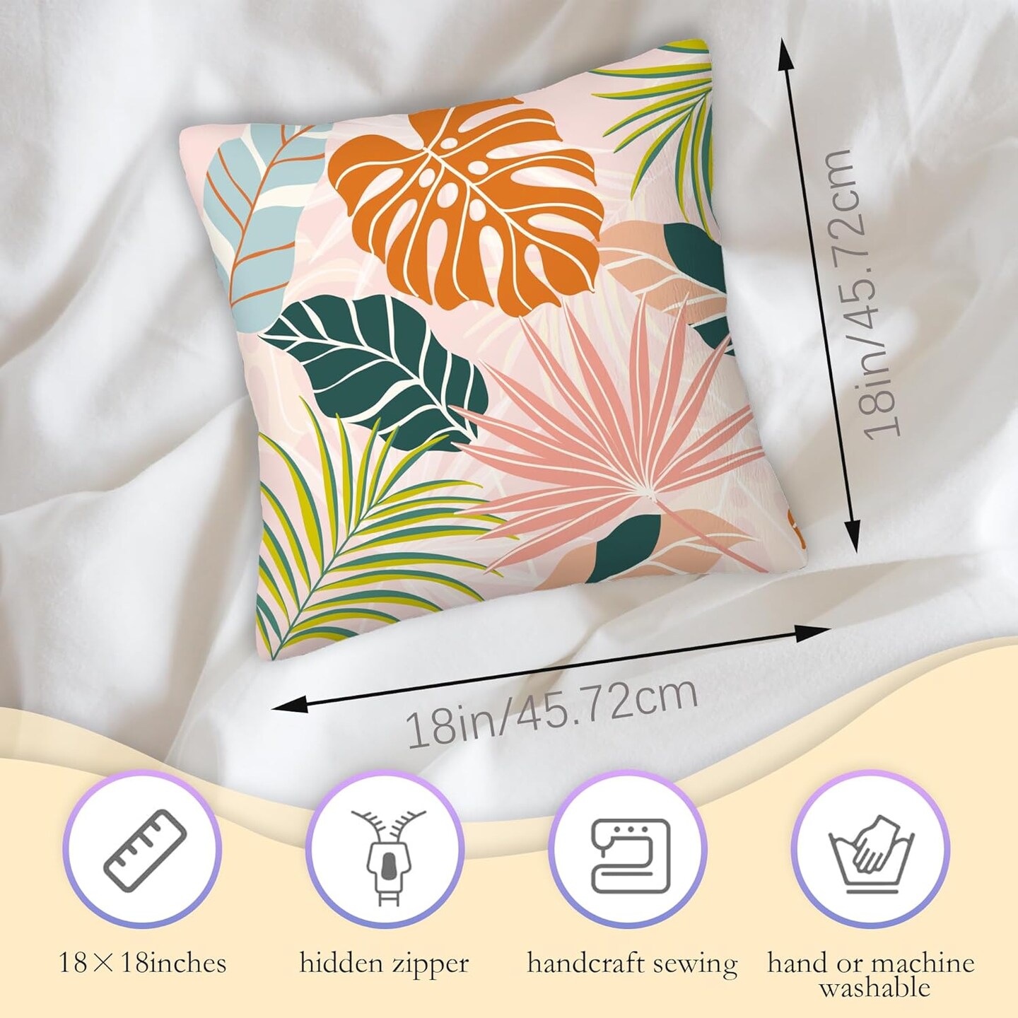 Tropical Palm Leaf Throw Pillow Cover 18x18 in,Summer Palm Decorative Pillow Cases Set of 2 for Home Living Room Bed Sofa Bedroom Decor Cases Square Outdoor