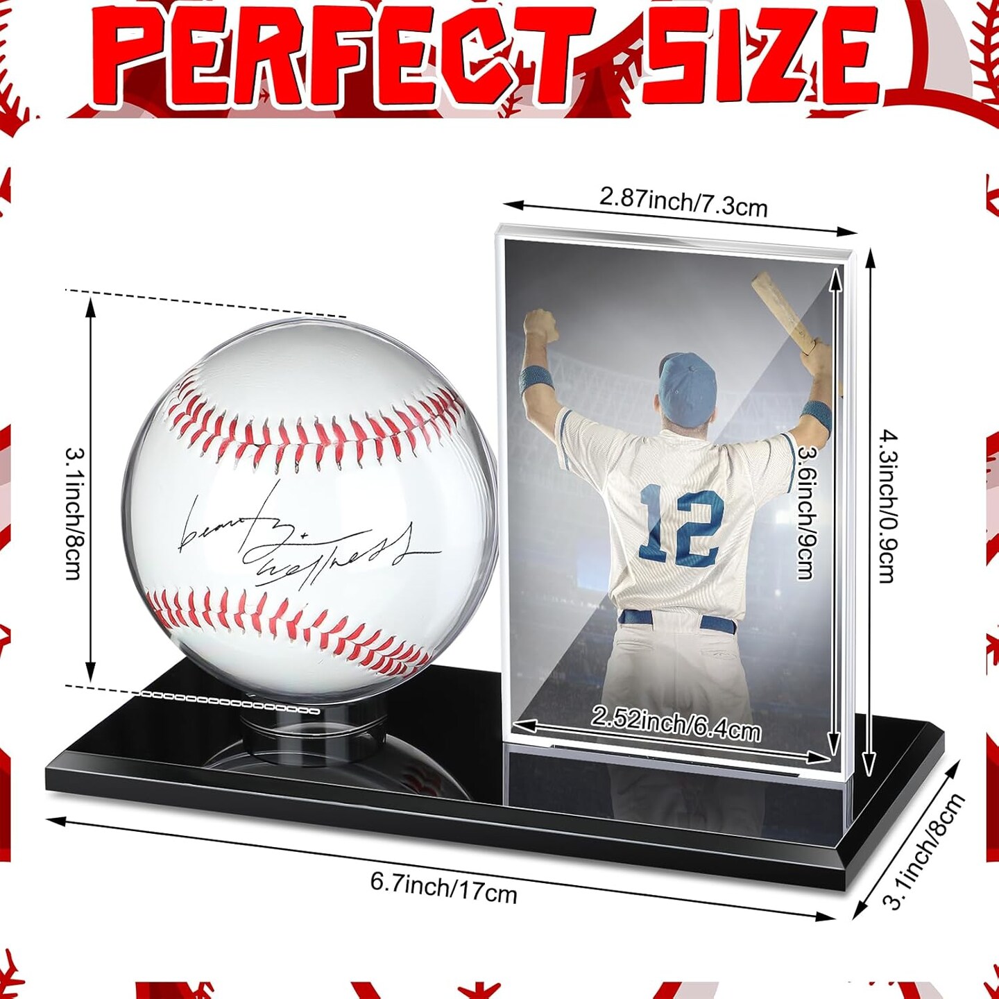 Acrylic Baseball Display Case for Ball and Cards Clear Base Ball Holder Ring Stand Set Centerpieces Protector Memorabilia Showcase for Official Size Baseball(Small)