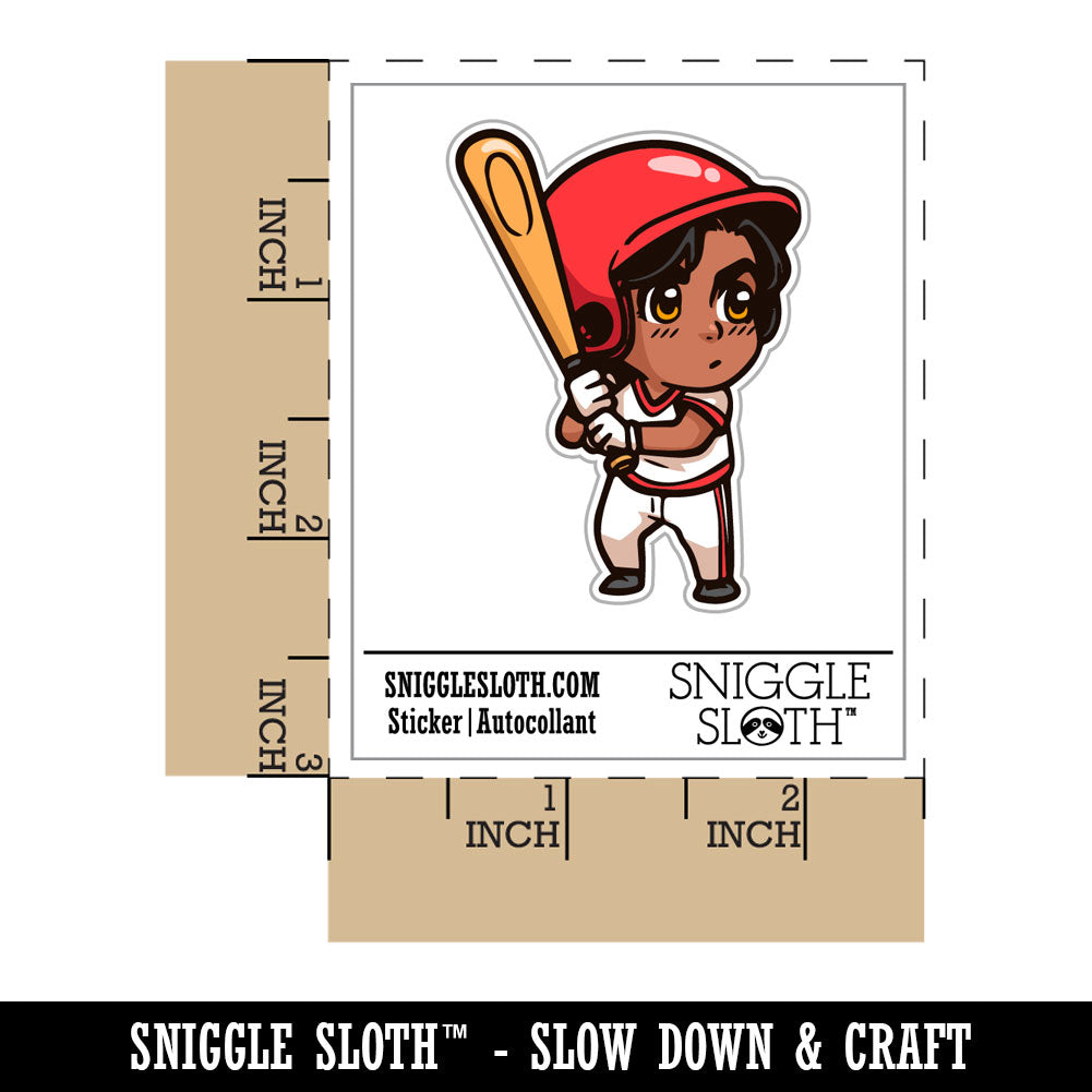 Water Bottle Sticker Set Baseball Boy Batter with Bat Chibi Sports Cute Waterproof Vinyl Stickers Pack Decal, Skateboard, Laptop, Car, Window, Bumper - 5 Pack