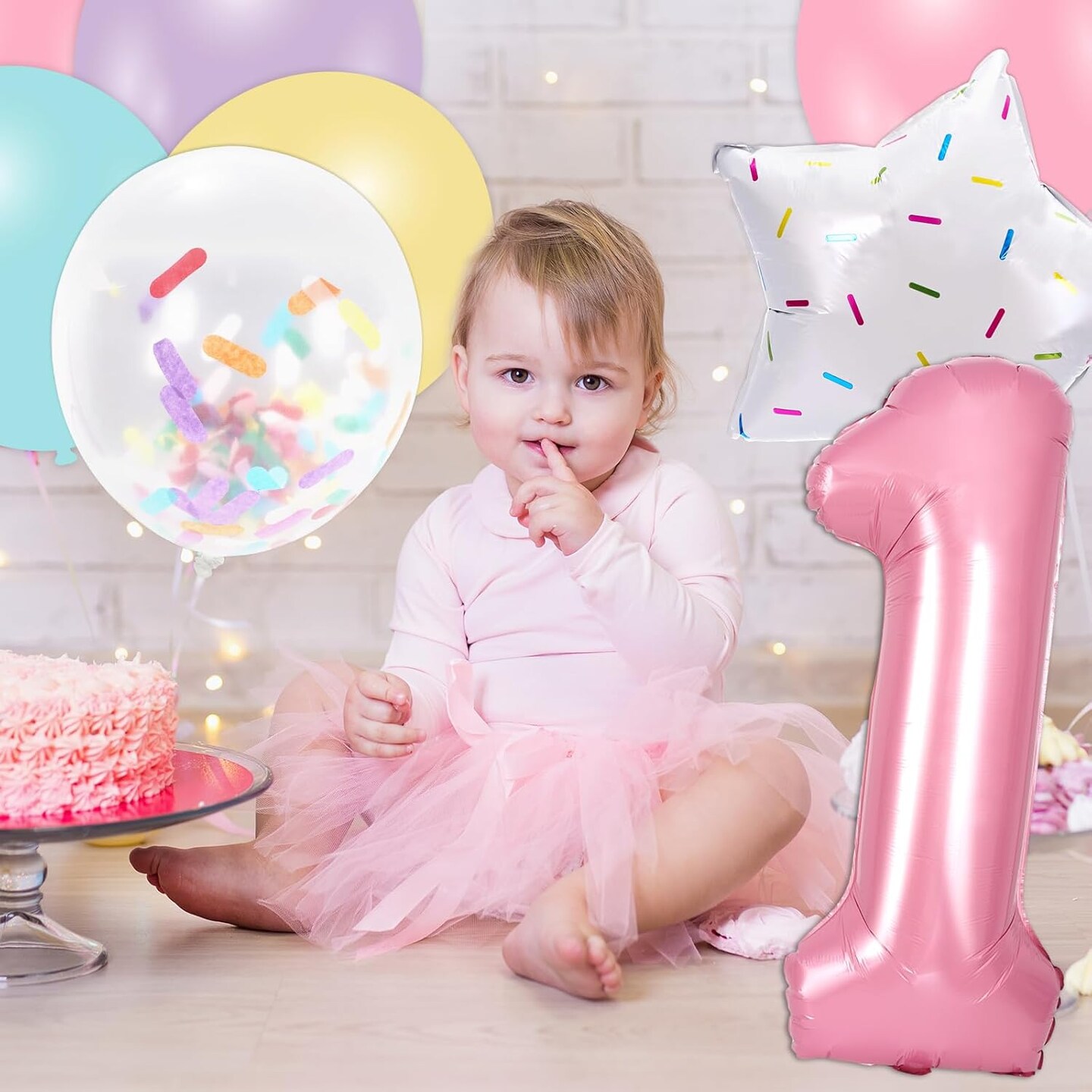 29Pcs Donut First Birthday Party Decorations Colorful Donut Balloons Confetti Star Balloons Number 1 Balloon for Sweet One Donut Birthday Decoration Supplies
