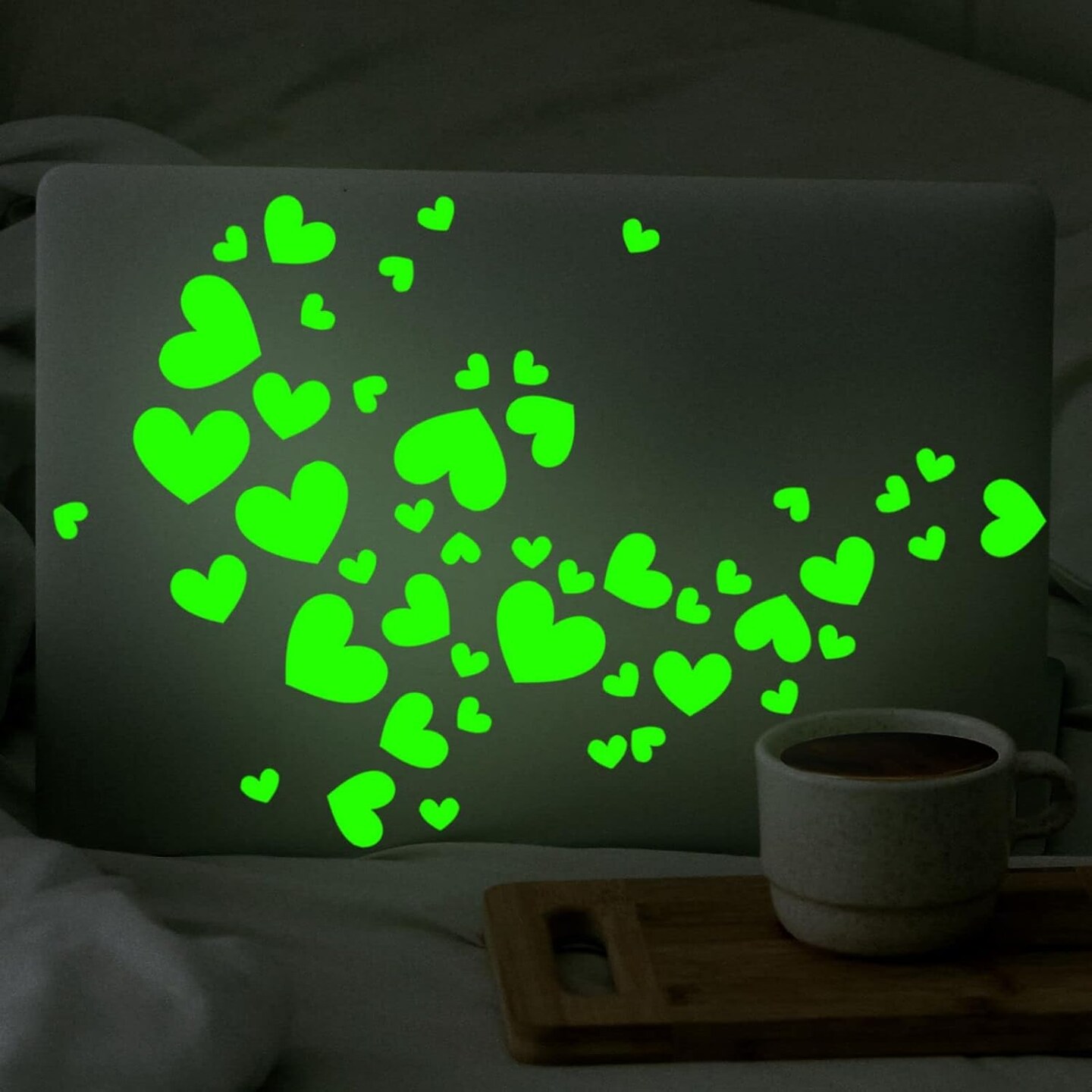 114 Pieces Heart-Shaped Glow in The Dark Stickers Holographic Stickers for Teens Wall Decals Perfect for Bedroom Decor or Party Birthday Gift