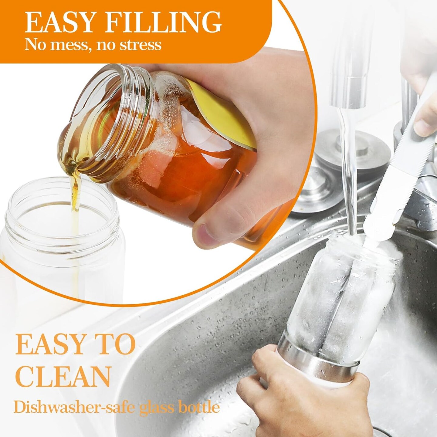 Glass Honey Dispenser,9 OZ Honey Pot with Handle,No Drip Honey Container Jar,Maple Syrup Dispenser,Ideal for Honey and Syrup,White base