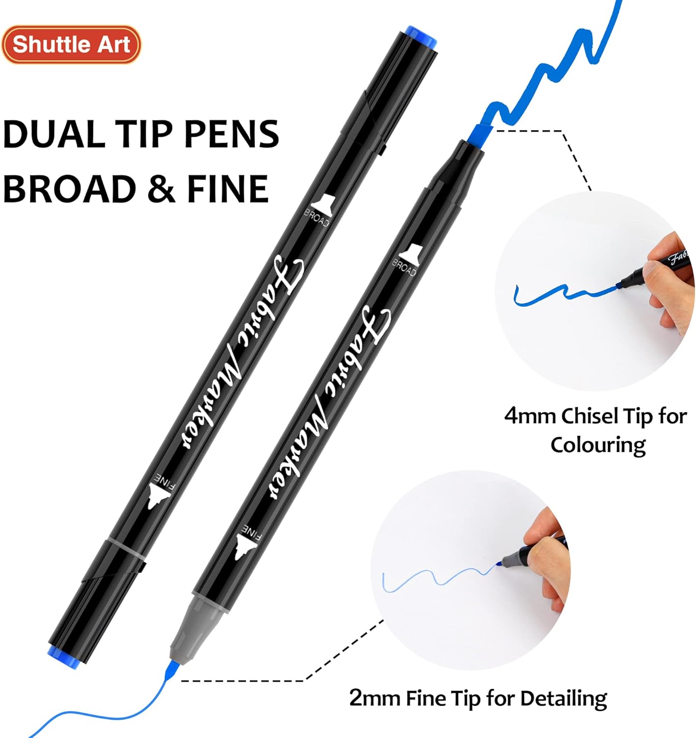 Dual Tip Fabric Markers, 30 Colors Permanent No Bleed Pens for T-Shirts Sneakers, Non-Toxic & Child Safe for Kids Adult Painting Writing