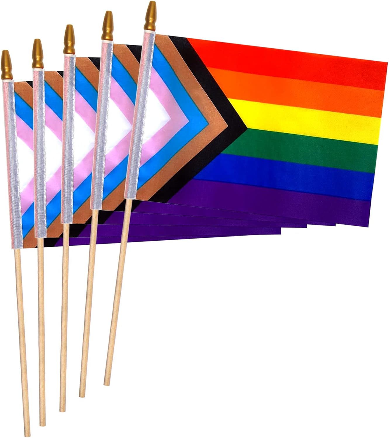 12Pcs Progress Rainbow Pride Flag 8x12 Inch Small Rainbow Flag on Stick, Mini Small Hand Held Pride Flags for LGBTQ Lesbian Gay Transgender, Perfect for Pride Events, Pride Month, Rainbow Festival (8×12 inch(12 Pcs))