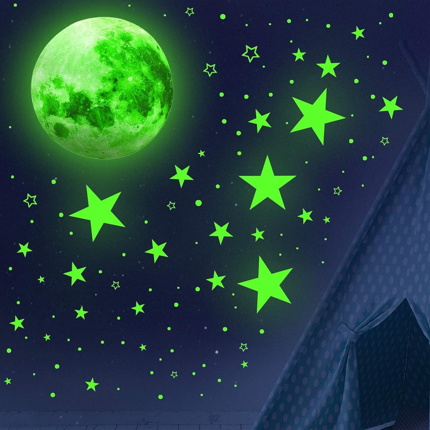 1086pcs Glow-in-the-Dark Stars & Moon Wall Decals – Solar System Galaxy Stickers for Kids’ Room