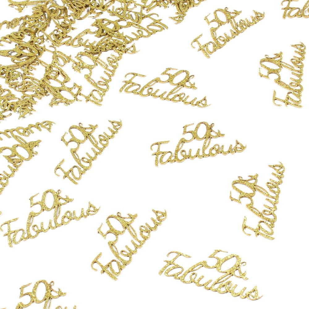 100PCS Gold “50 & Fabulous” Confetti – Table Scatter for Birthday & Anniversary