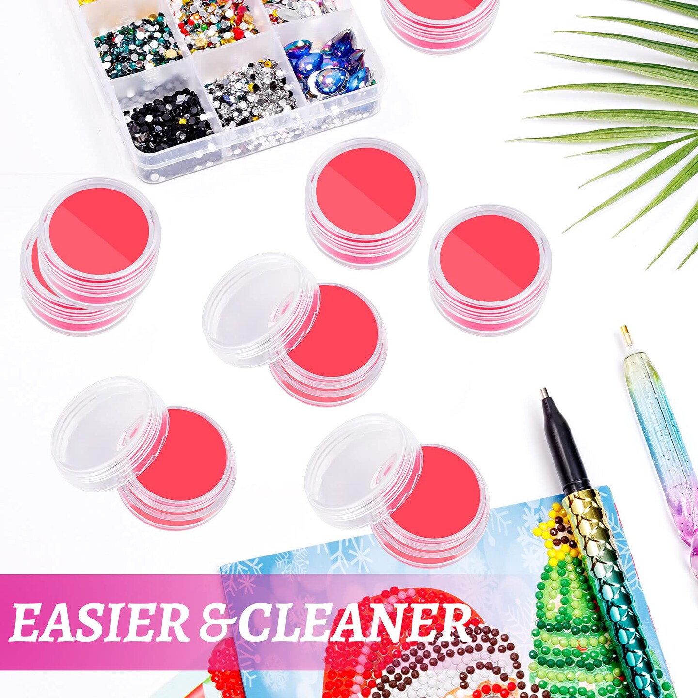 10 Pieces Diamond Art Glue and Wax for Painting Tools, DIY Art Wax Holder Case With Glue Clay and Storage Box for Embroidery Accessories Red