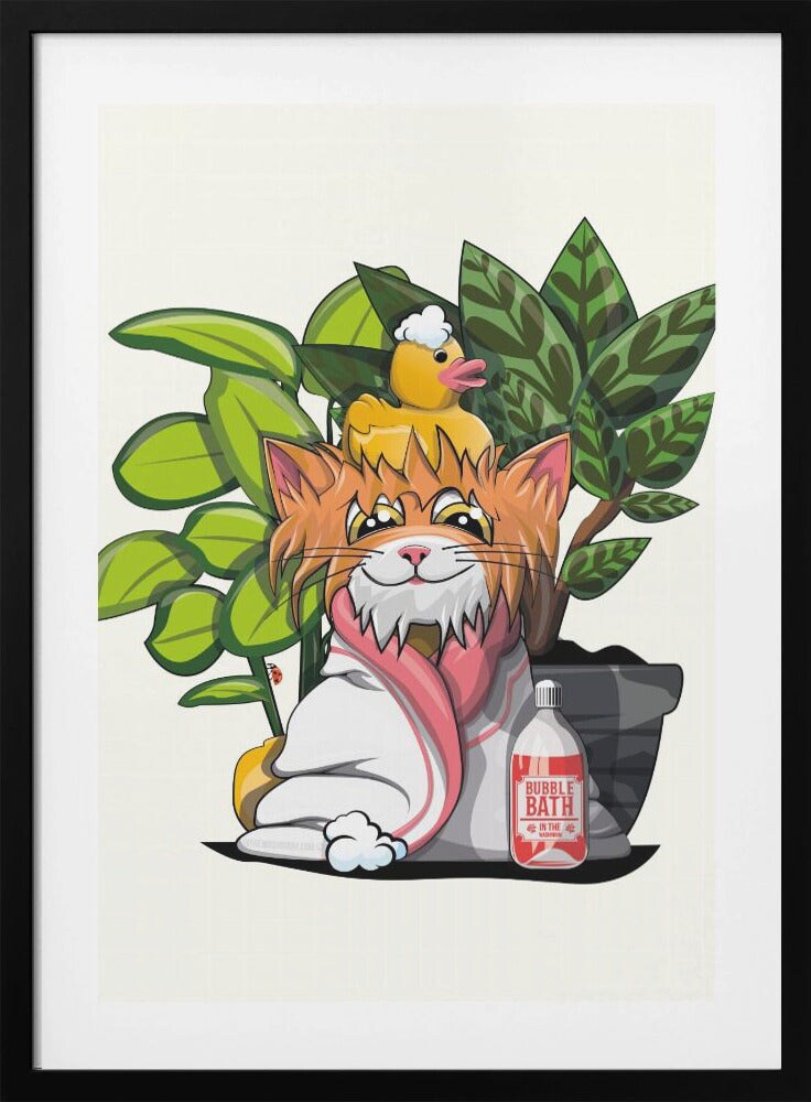 Kitten Cat In Bath Towel by In The Washroom Framed Art