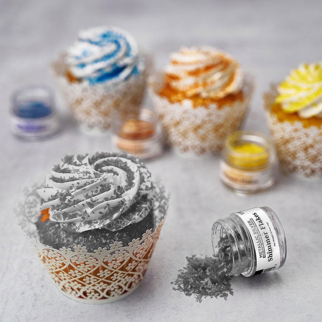 Metallic Silver Edible Shimmer Flakes 4 Gram Jar