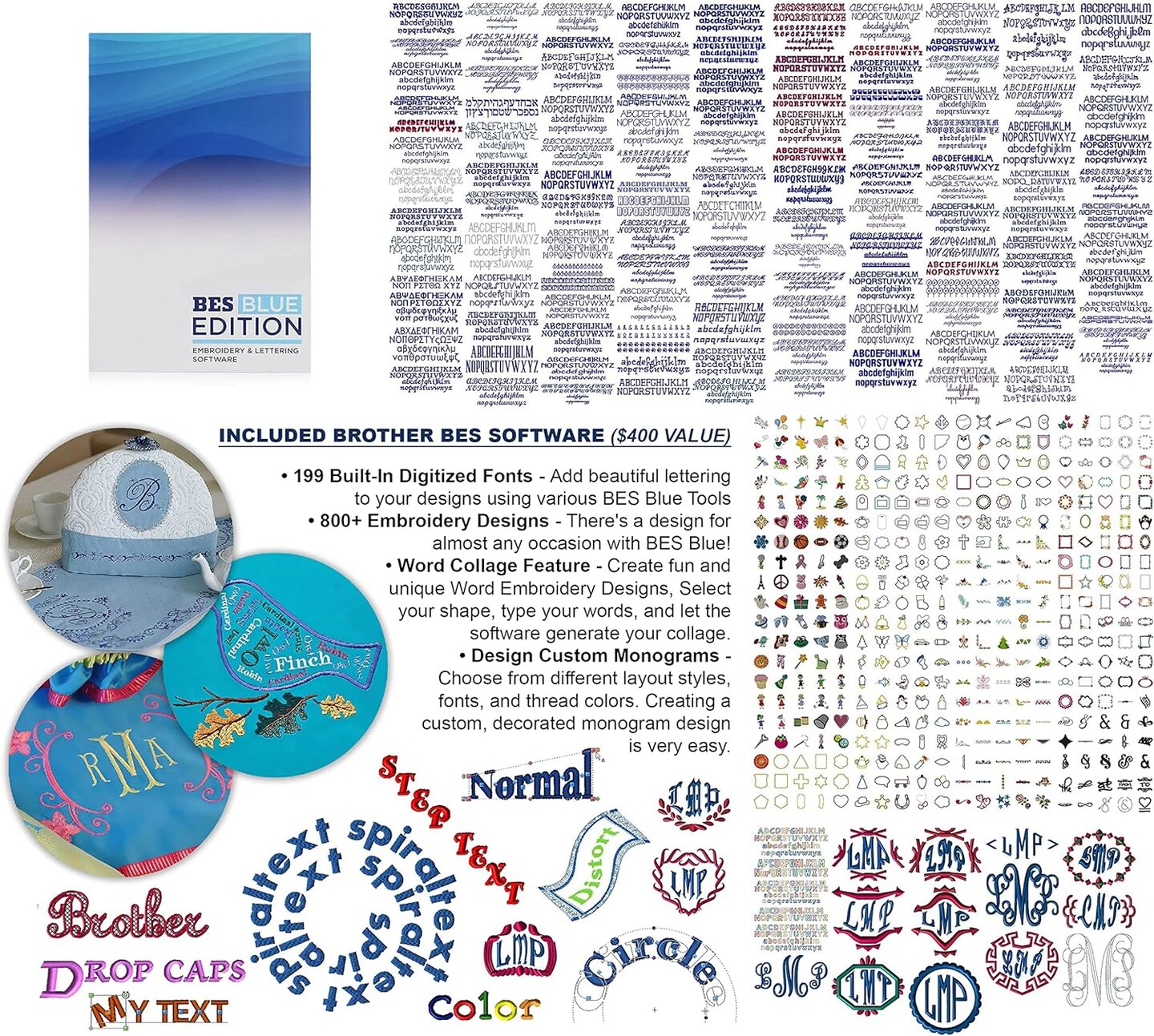 Brother NQ1700E Embroidery Machine, 6" x 10" Field Size, Cuts Jump Stitches, Wireless, Includes BES Lettering Software + Brother Magnetic SAMF180 Hoop + Mr. Vac & Mrs. Sew - Embroidery Magic Video