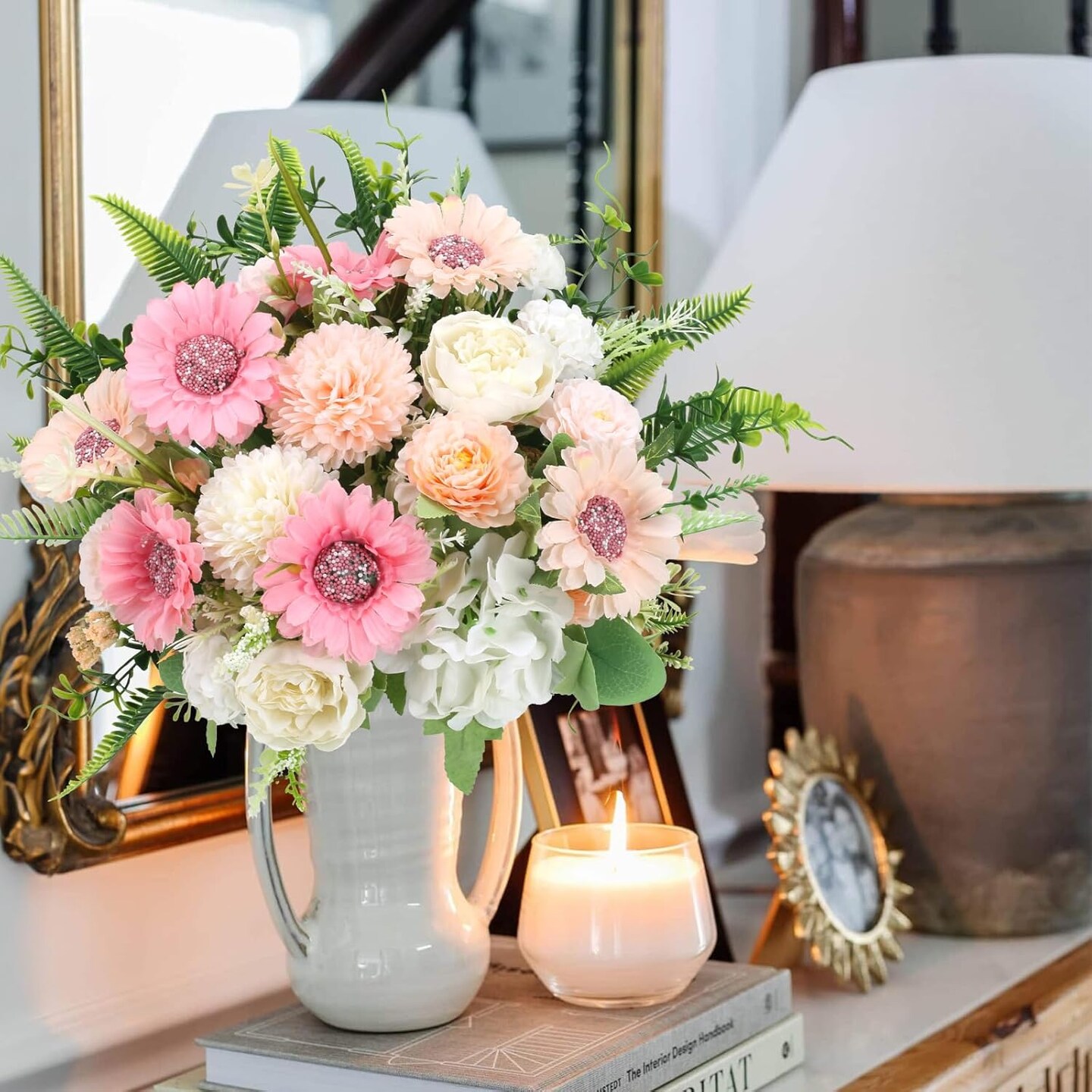 Summer Tabletop Floral Arrangements Artificial Flowers Fake Flowers Bouquet with Mums African Daisies Silk Flower