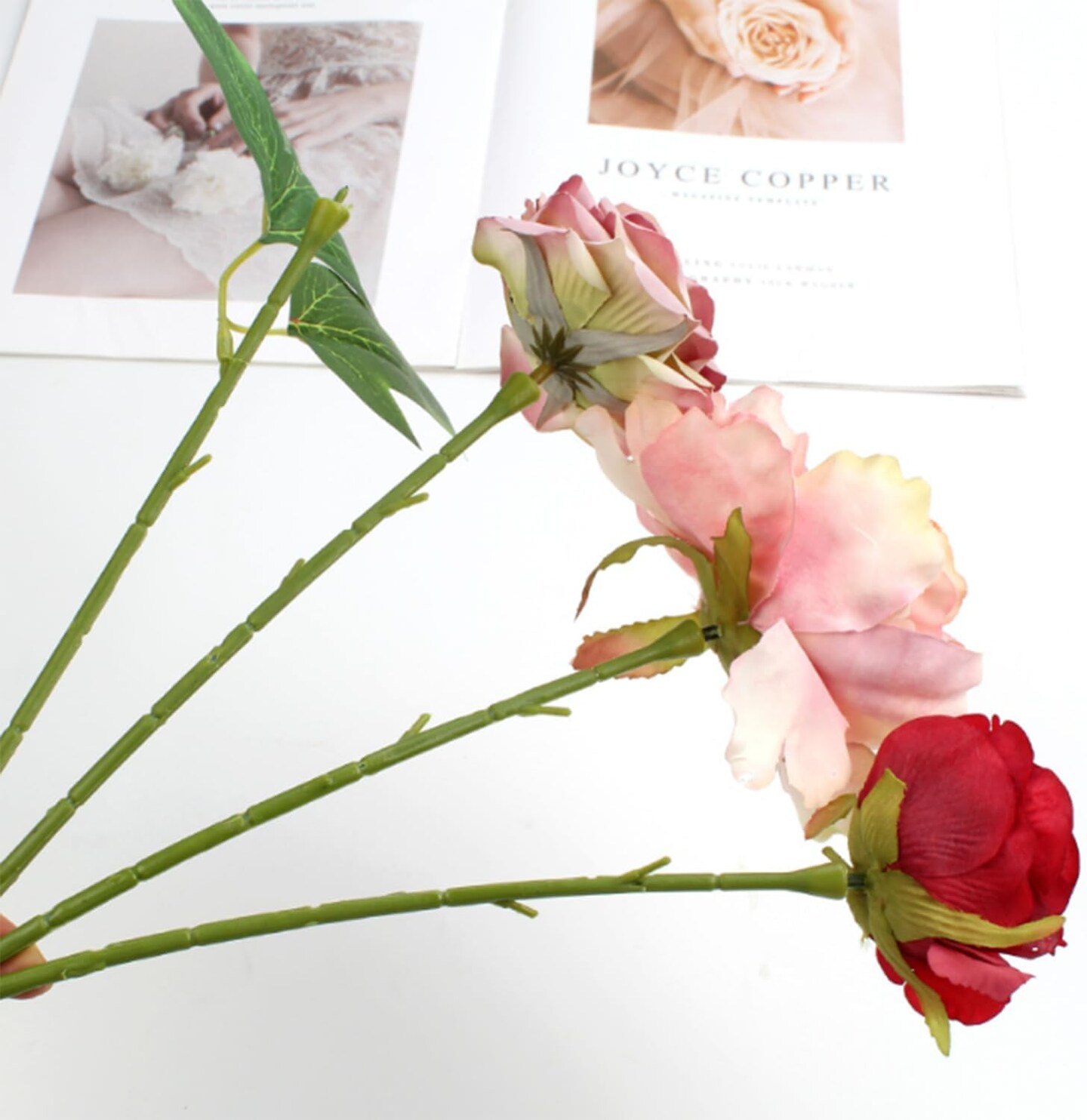 50-PCS Artificial Rose Stems with Plastic Floral Wire for Crafts