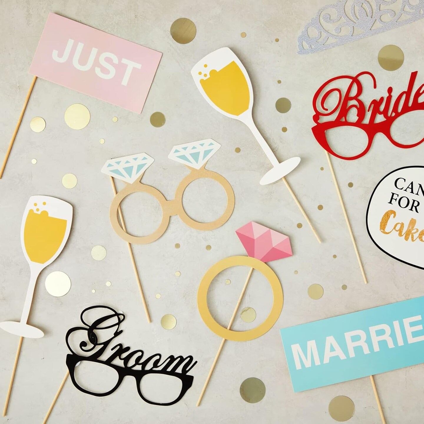 72 Pieces Wedding Photo Booth Props for Bridal Shower, Bachelorette Party, Photobooth Selfies, with Sticks and Stickers