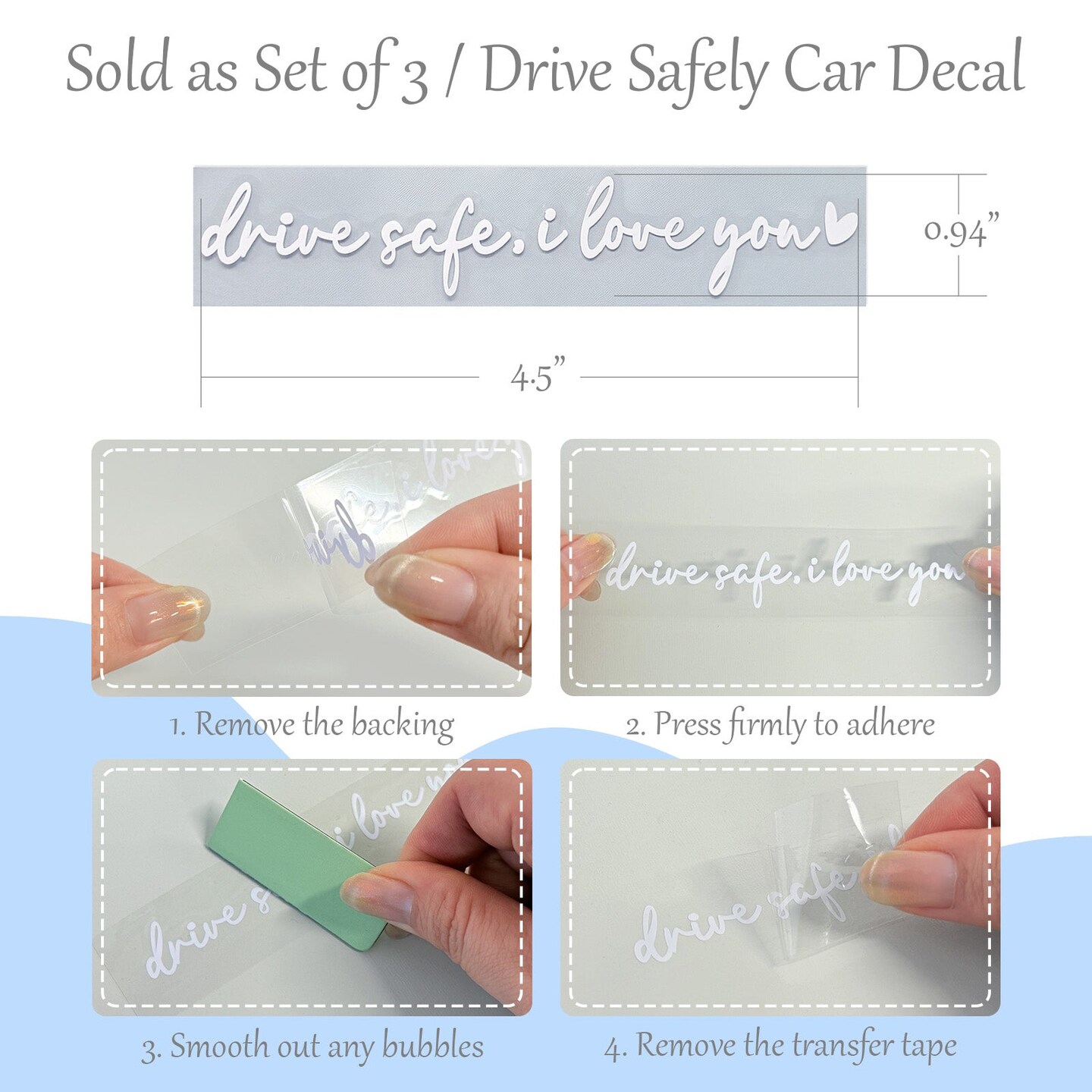 Wrapables Drive Safe, I Love You Car Rearview Mirror Window Decal Sticker (Set of 3)