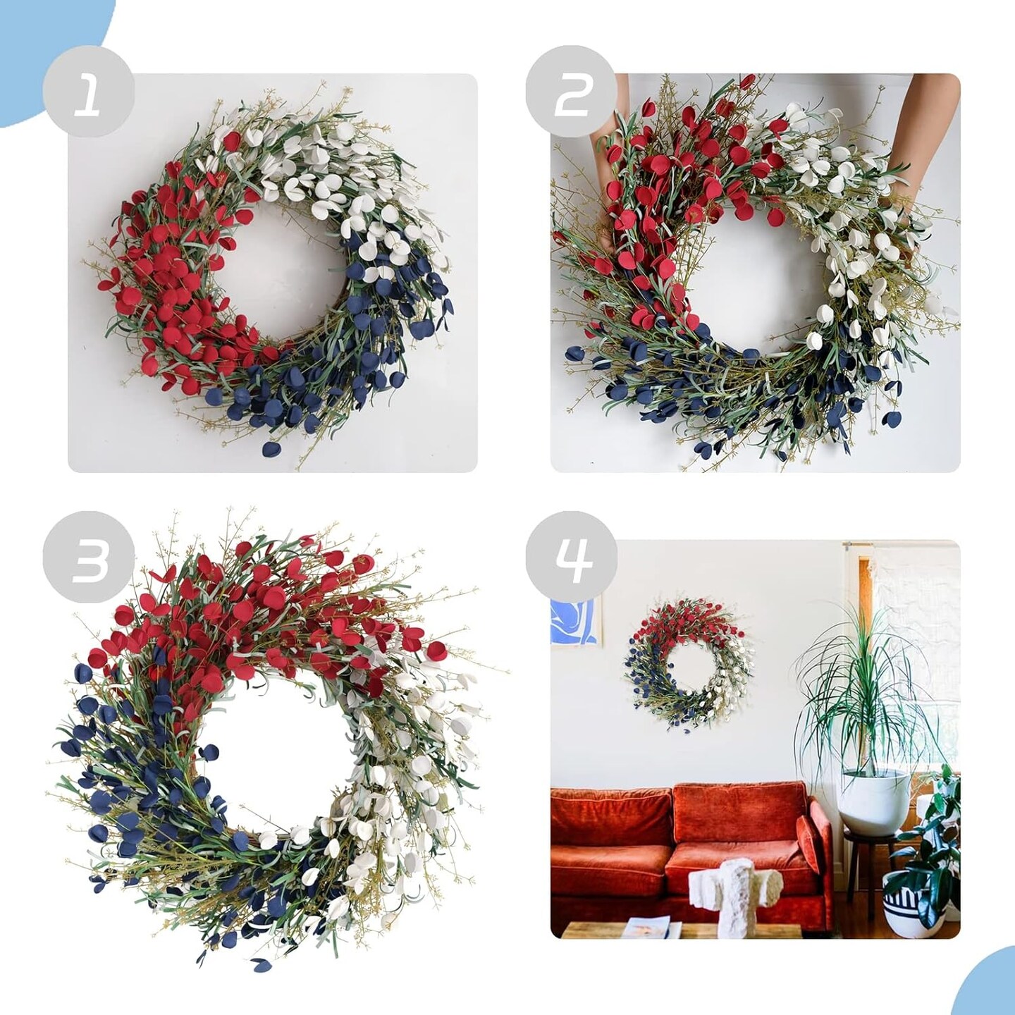 22 inches American Flag Floral Wreaths Patriotic Wall Decor