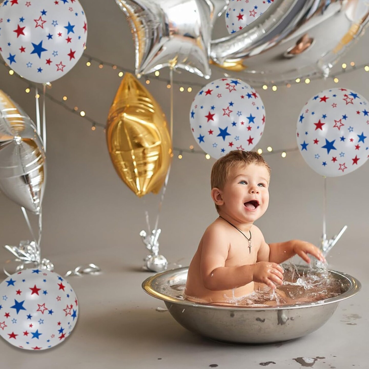 12 Inch Printed Star White Balloons, 50 Pcs Printed Blue Red Star Latex Balloon for 4th of July Decorations Happy Birthday Festival Anniversary Independence Day Decoration Baby Shower Party Supplies
