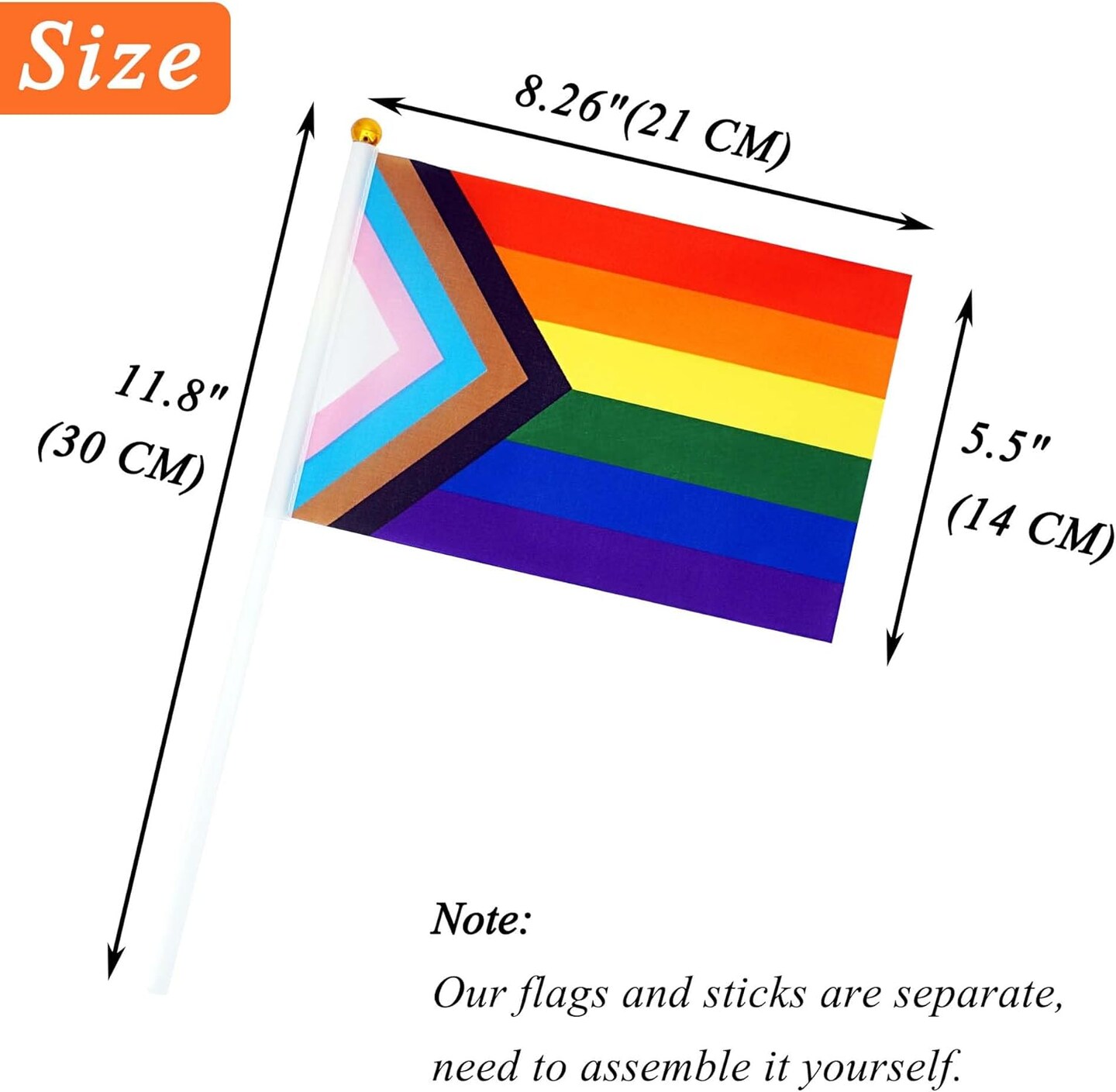 12 Pack Pride Flags Progress Rainbow Pride Flag Small Flag Pride Month Accessories Gay LGBTQ Stick Flag USA American Rainbow Flag Hand Held Flags Decorations for Parades Rainbow Festival