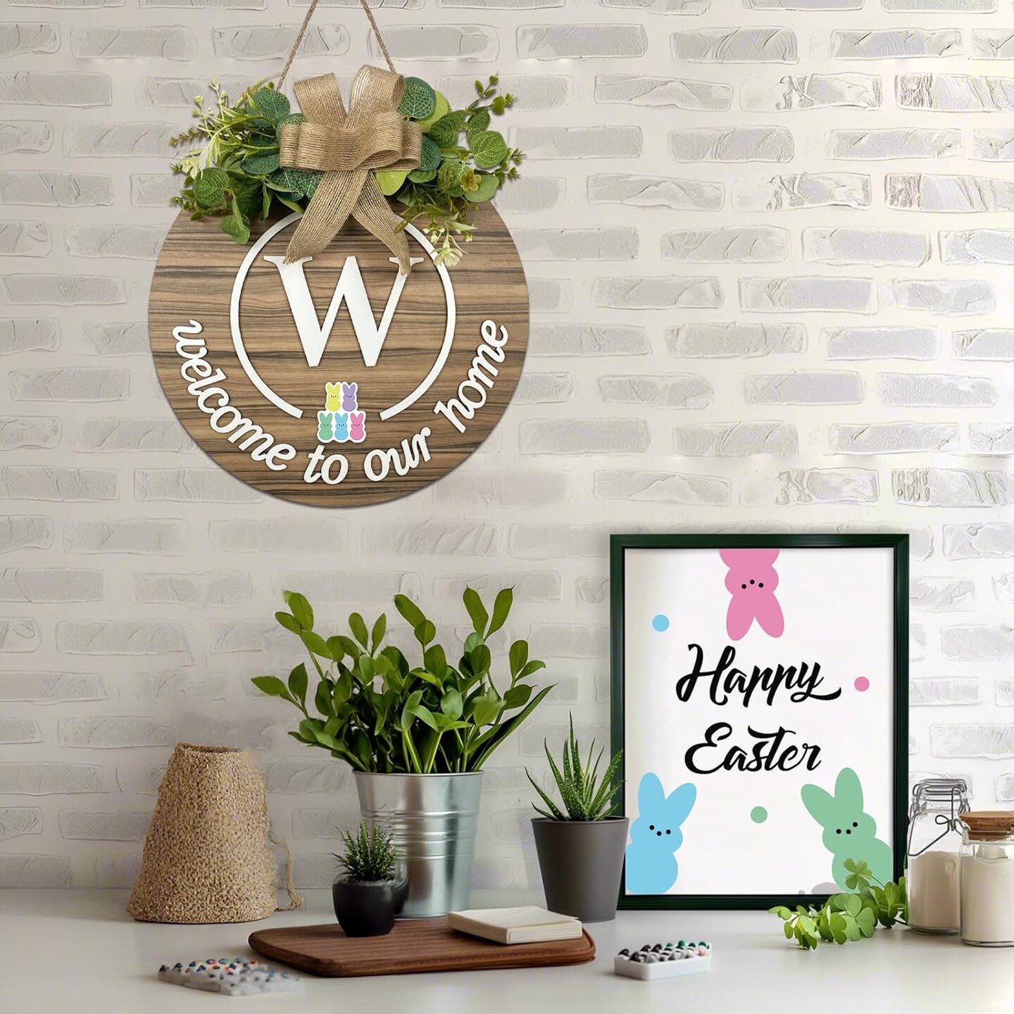 Summer Welcome Sign Front Door Decor Wooden Wreaths for Front Door Wreath Rustic Initial House Warming Porch Wall Home Decorations for All Seasons