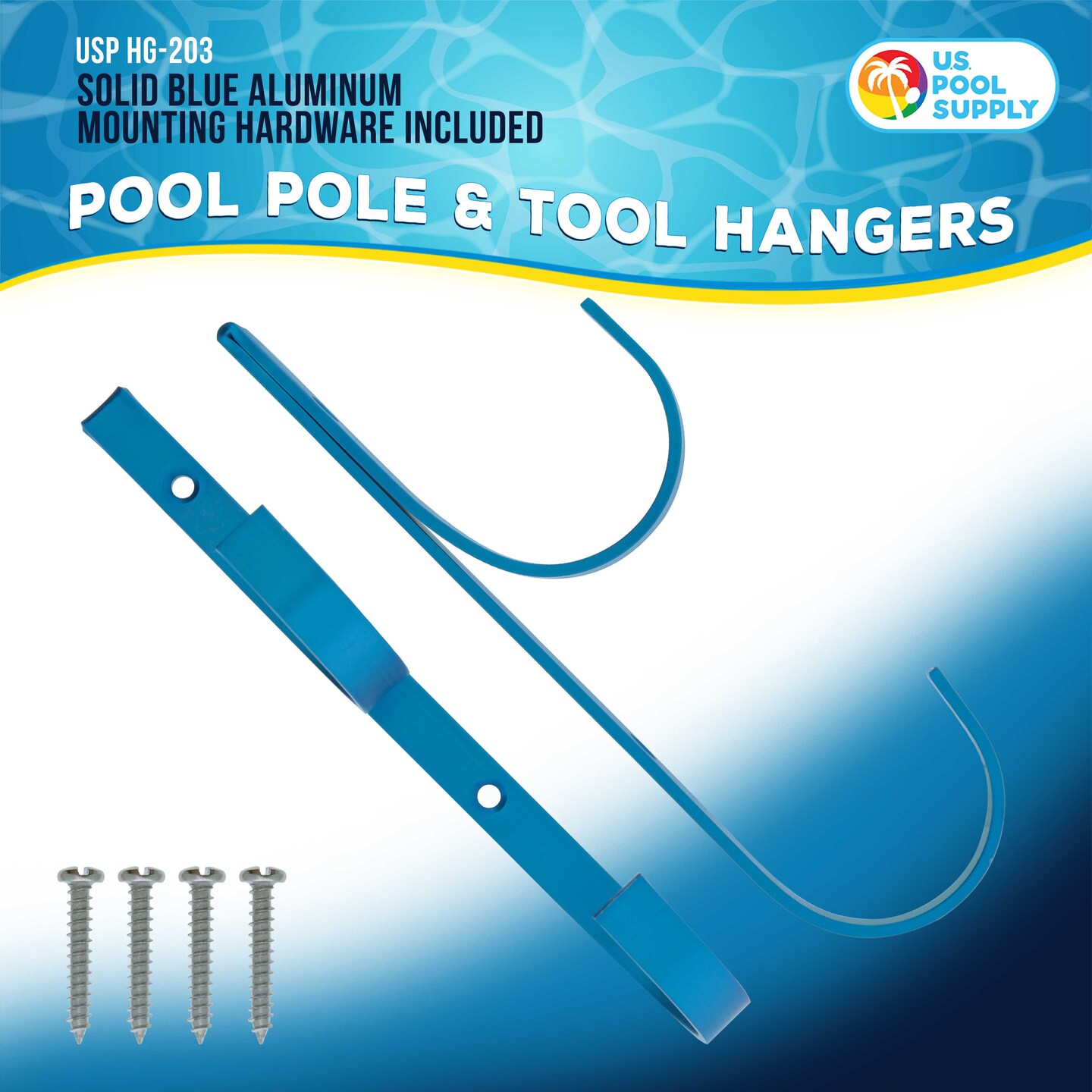 U.S. Pool Supply Set of 2 Blue Aluminum Pool Hangers for Telescopic Poles - Store Poles with Nets, Vacuums, Hoses &#x26; Attachments - Organize Swimming Pool Area, Accessory Equipment