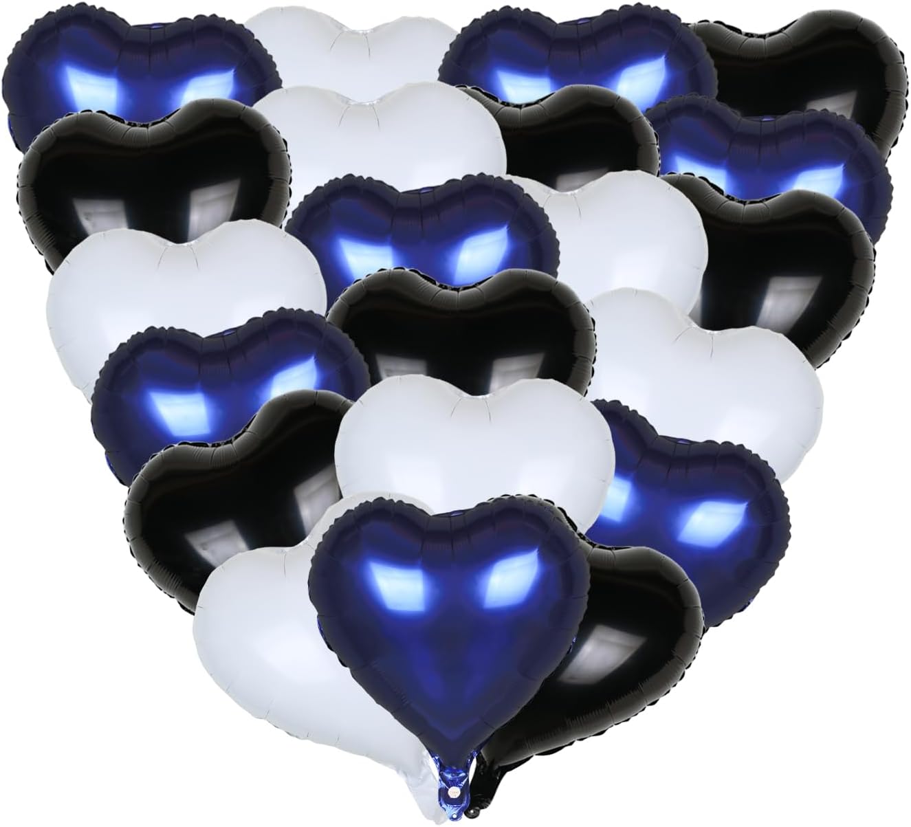18-Pack 18in Navy, Black & White Heart Foil Balloons – Mylar Party Decor for Wedding, Engagement & Birthday