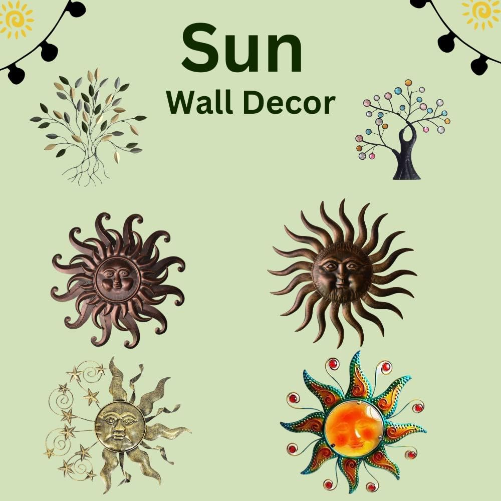 Summer Metal Wall Art Decor Outdoor Inside with 3D Sun Face, 31" Large Outside Sun Metal Decorations Hanging on House, Living Room, Bedroom, Patio, Fence, Yard (Bronze)