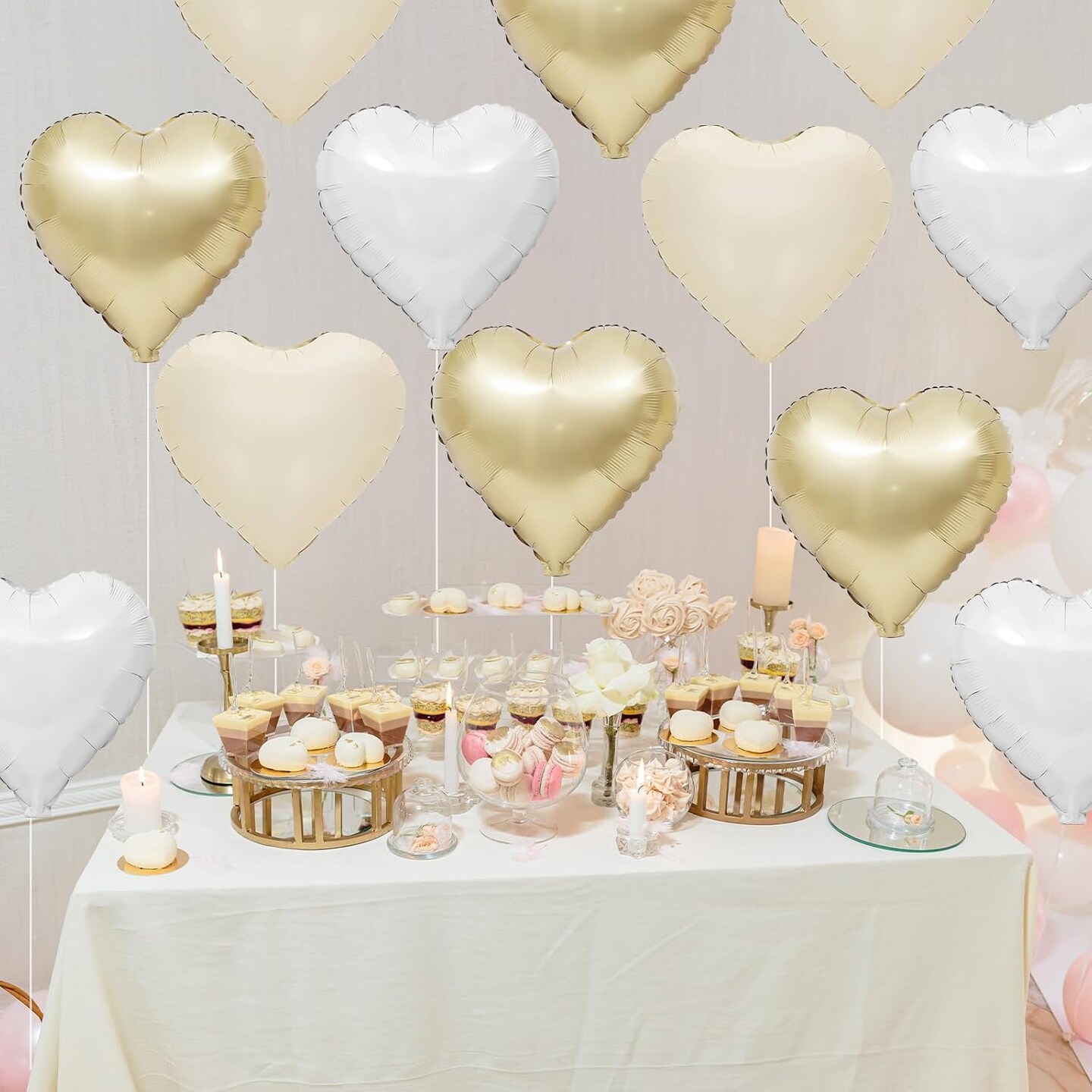 Cream White Heart Balloons,12Pcs Sand White Gold Heart Shaped Foil Balloons,18Inch Beige Helium Mylar Balloon for Boho Baby Shower Birthday Bridal Shower Wedding Party Decorations
