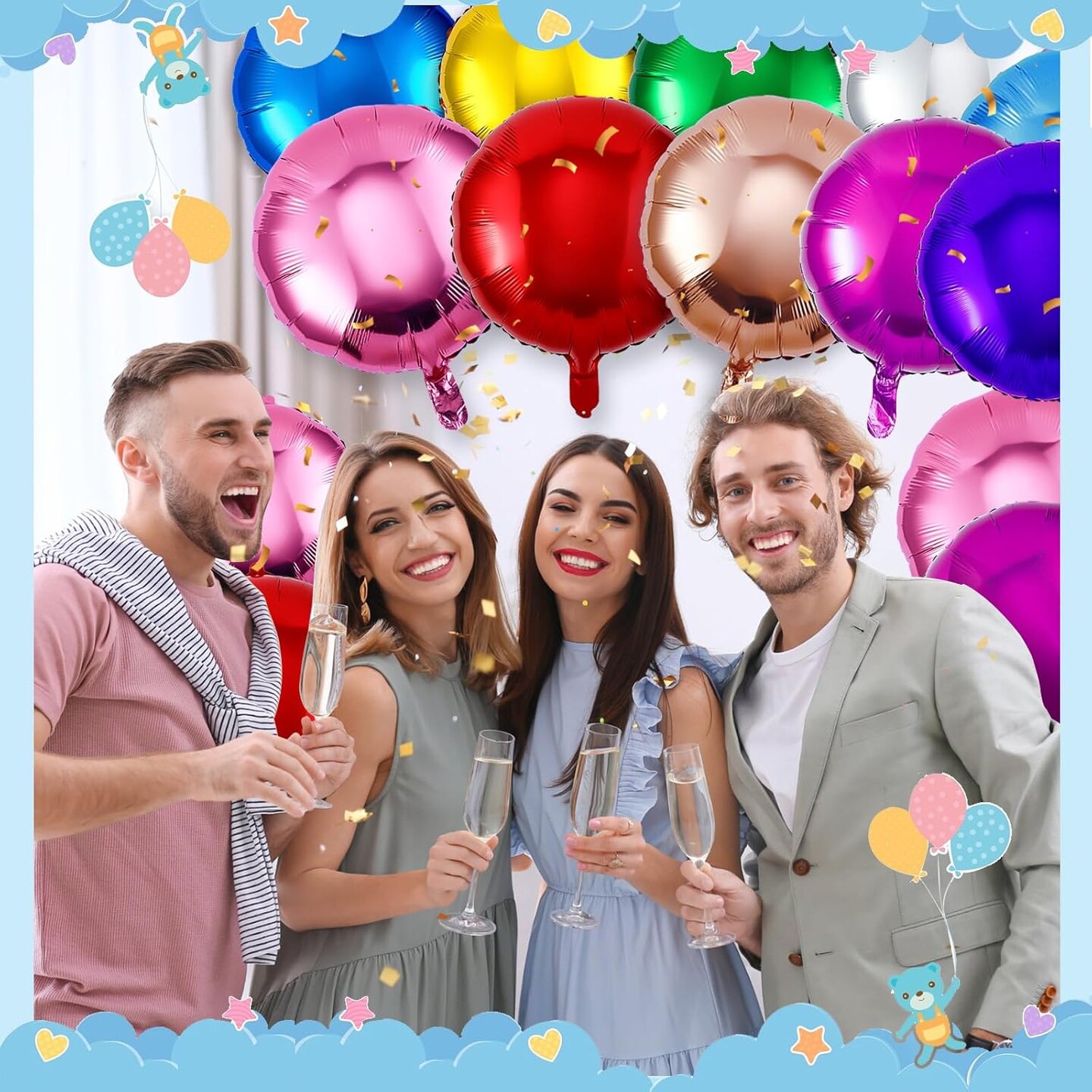 100 Pcs 18 Inch Round Foil Balloons Aluminum Foil Helium Balloons Bulk for New Year Party Birthday Baby Shower Graduation Wedding Decor(Mixed Colors)