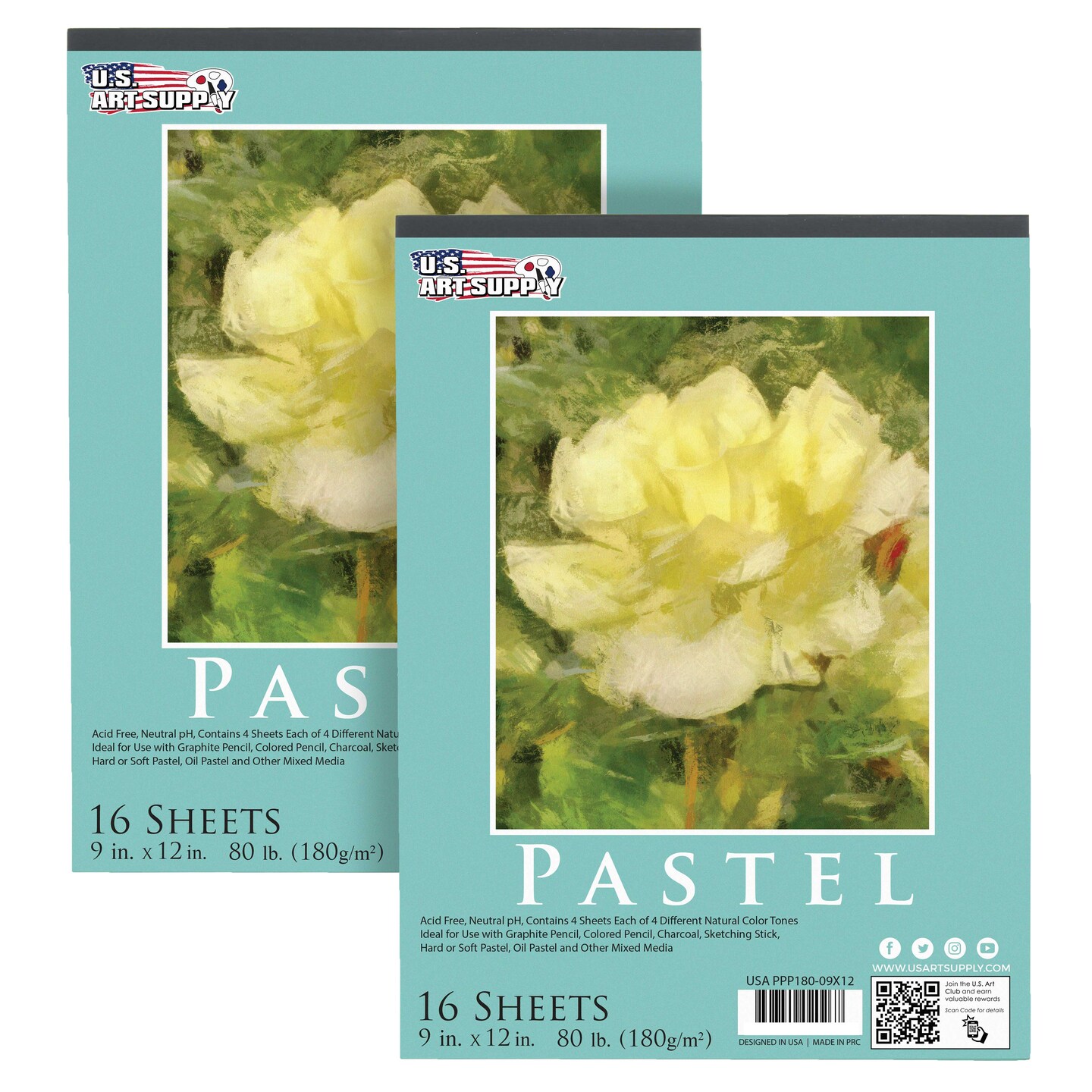 9&#x22; x 12&#x22; Pastel Paper Pad: 2 Pack (32 Sheet Total), 80lb (180gsm), 4 Neutral Toned Colors, Textured Hard or Soft Oil Pastel Paper, Drawing Sketchbook Pad, Mixed Media