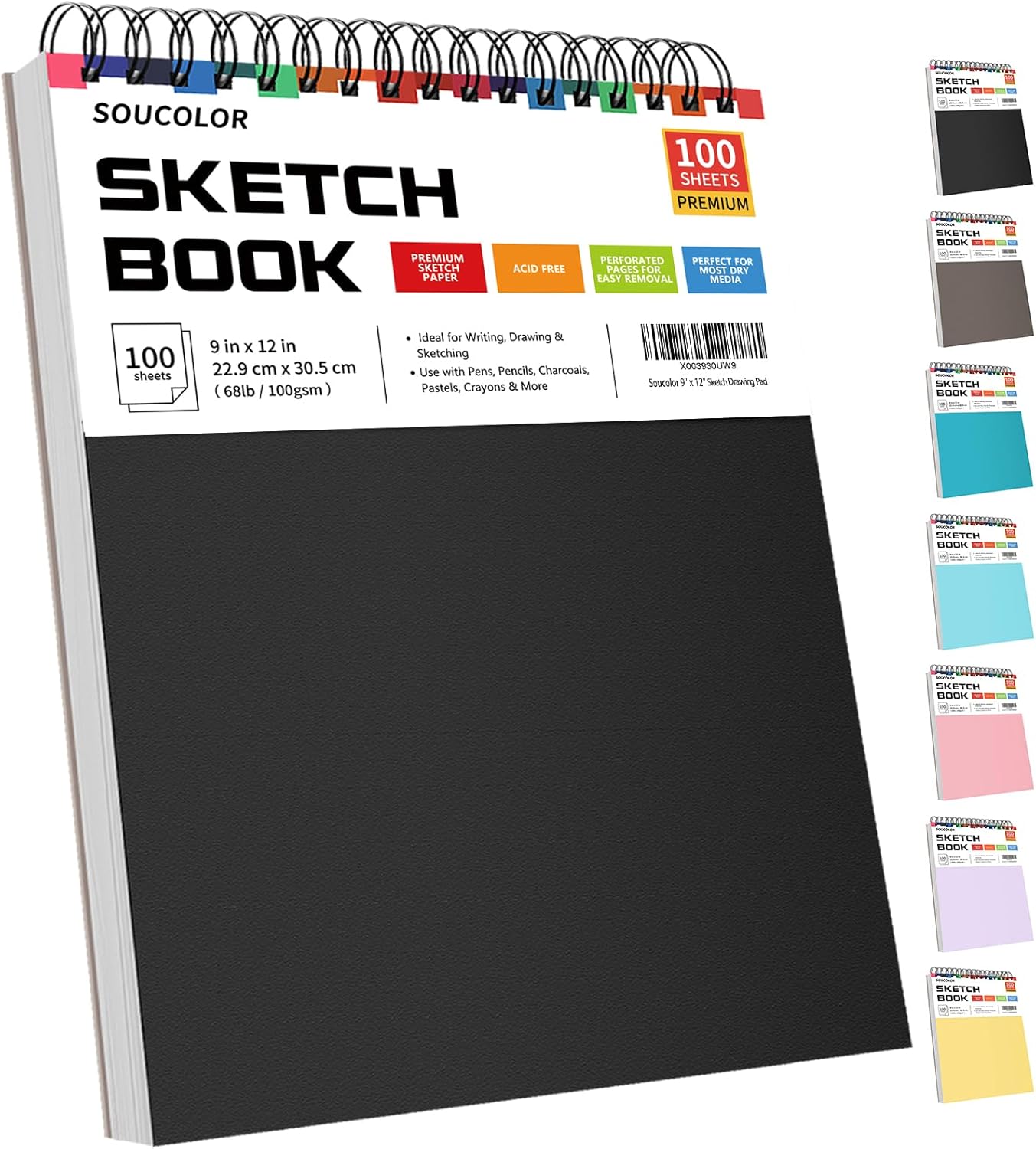 9&#x22; x 12&#x22; Sketch Book, 1-Pack 100 Sheets Spiral Bound Art Sketchbook, (68lb/100gsm) Acid Free Artist Drawing Book Paper Painting Drawing Writing Sketching Pad for Kids Adult Teens Girls Boys