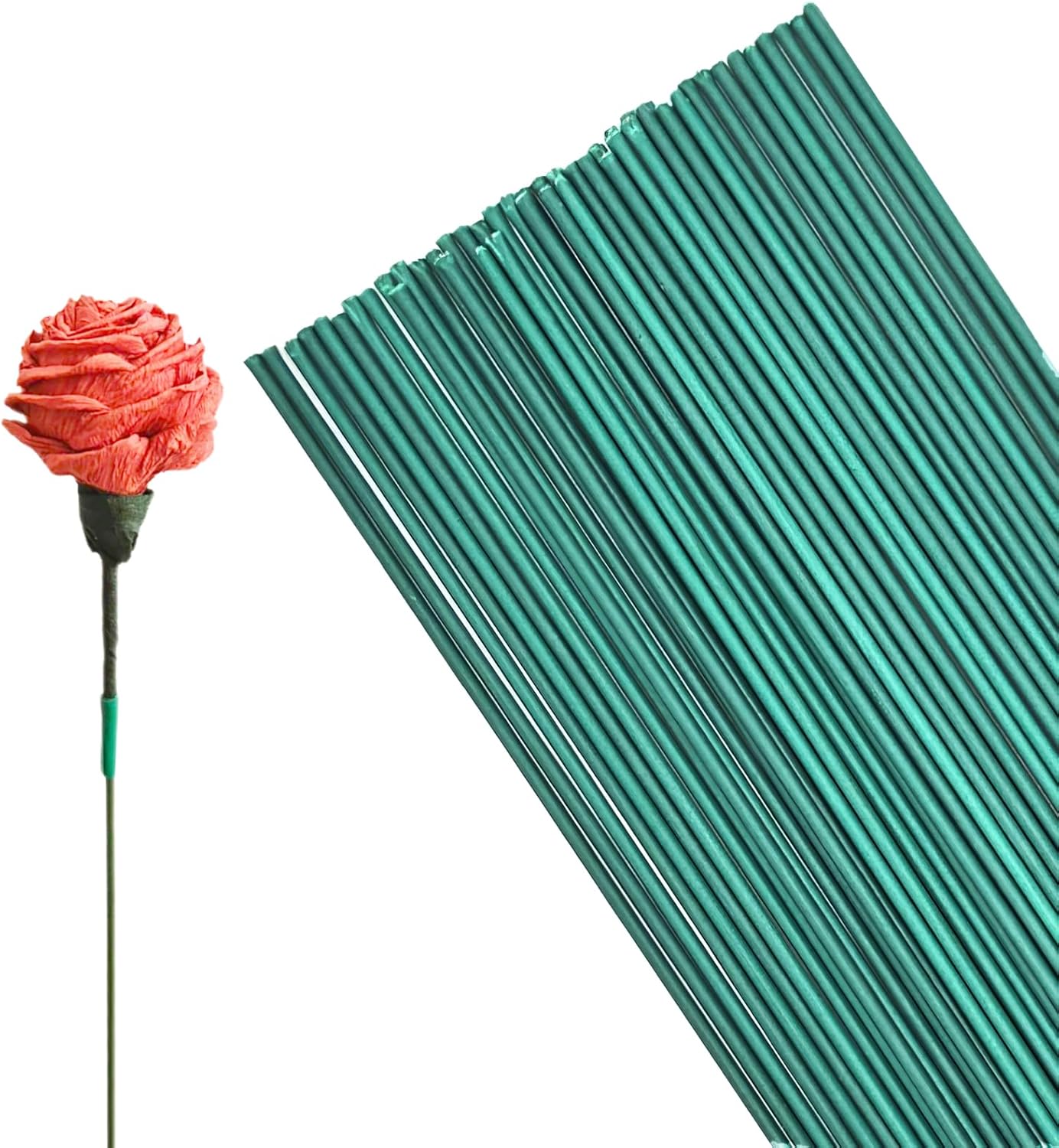 50 Pcs Floral Stems Wire,2 Gauge Florist Flower Wire Stems for Making Flower Arrangement,16 Inch Floral Wire Stems Florist Wire for Bouquet DIY Stem Wrapping and Handcrafts(Green)