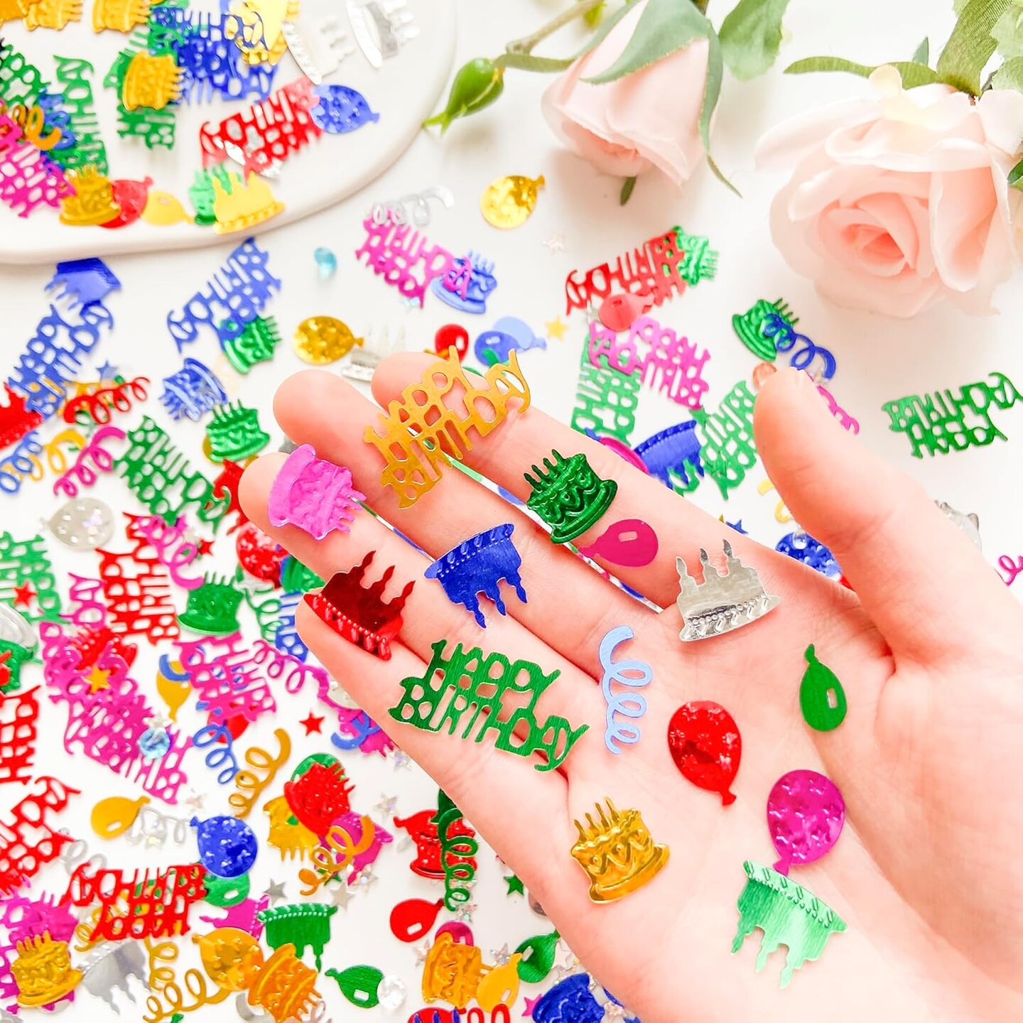 3000 Pieces Birthday Confetti Glitter Foil Happy Birthday Confetti Sprinkles Mixed Cake Balloon Star Confetti for Table Decorations Birthday Party Baby Shower DIY Crafts(60g)