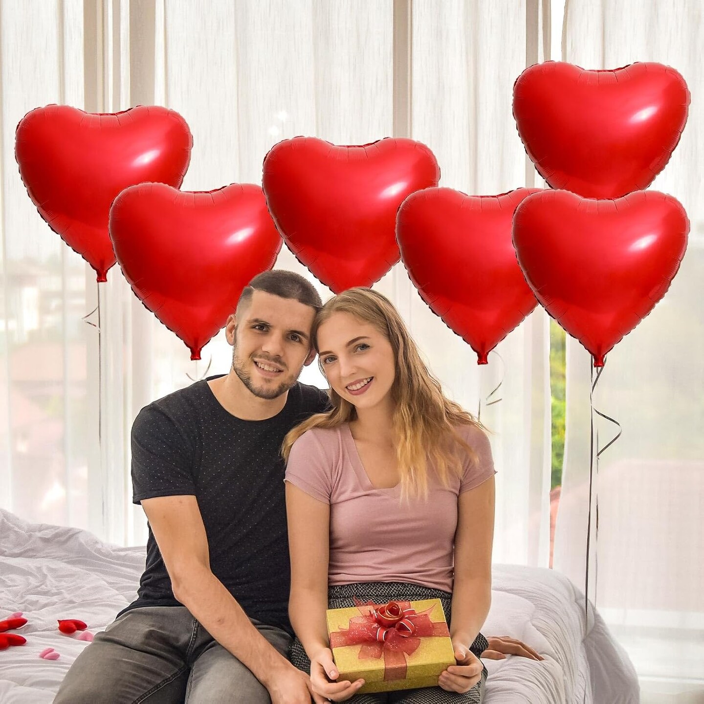 32 Inch Red Heart Balloons, 6 Pcs Heart Foil Balloons Heart Shaped Mylar Balloons for Valentines Day, Wedding, Bridal Shower and Birthday Party Decorations