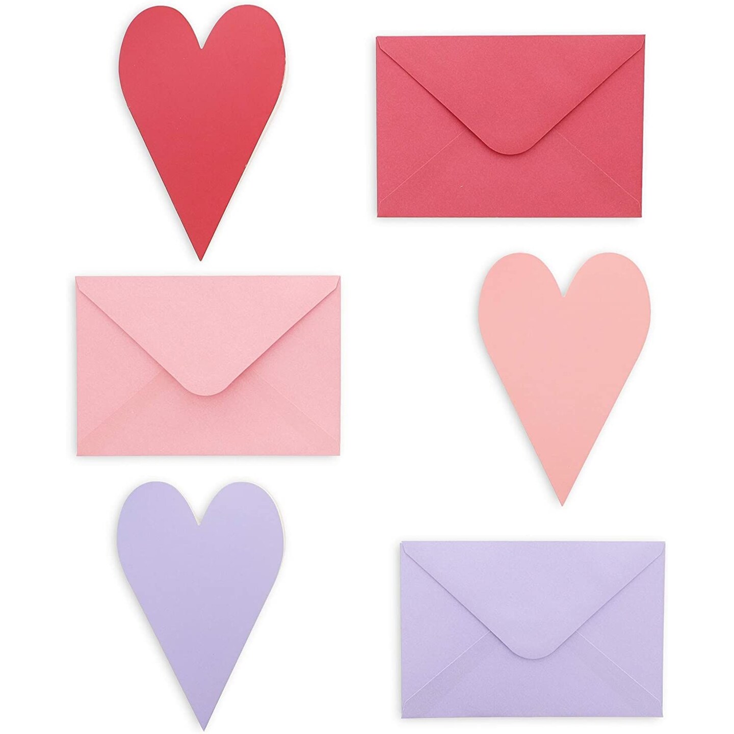 Paper Junkie 36 Pack Cute Heart-Shaped Cutout Valentine&#x27;s Cards with Envelope, 4x6 Kids Blank Notecards for Classroom Exchange Gift (Red, Pink, Purple)