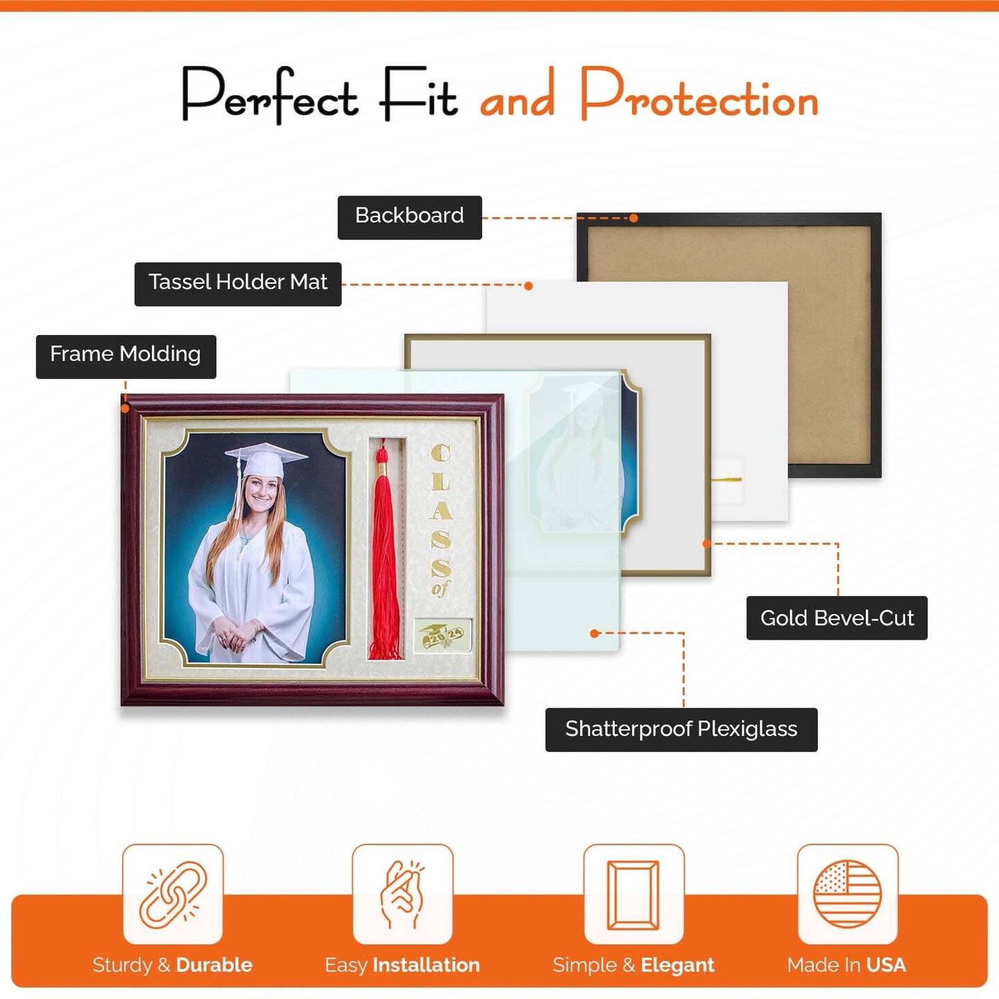 iFrame Graduation Photo & Tassel Frame I 5x7 & 8x10 Picture Frame For 2025 Class Year | Real Wood Cherry, Black and Walnut Finish I Wall Mount & Tabletop Graduation Frame | Made in USA