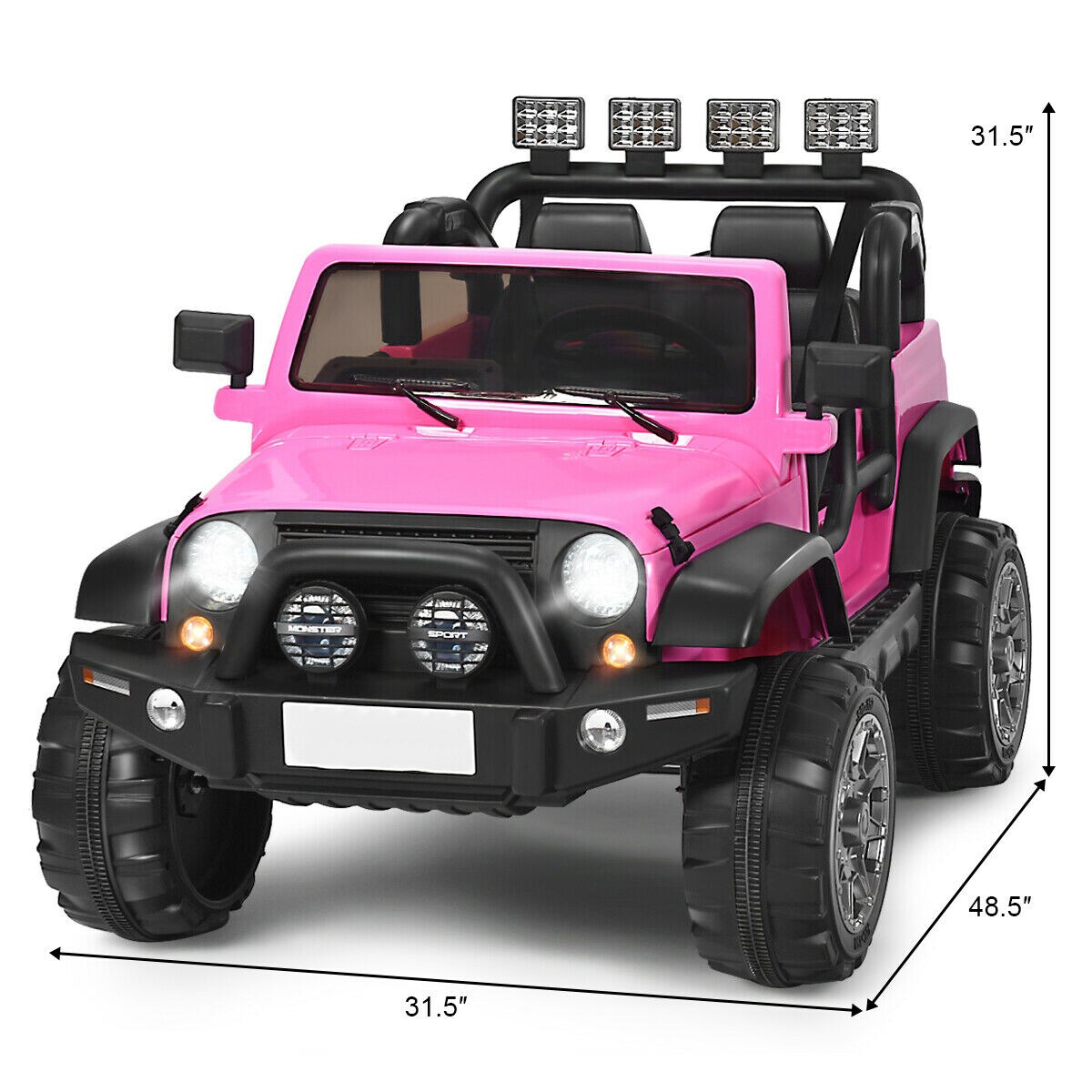 2-Seat Ride-On Car Truck with Remote Control, LED Lights, Music and Safety Features