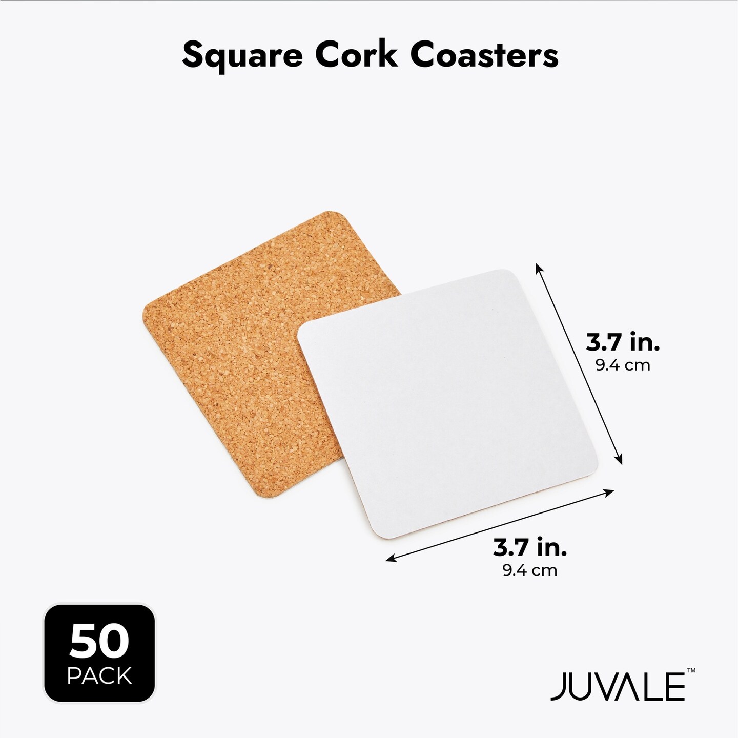 Juvale 50 Pack Square Self Adhesive Cork Board Backings for DIY Crafts, Projects, Customizable Blank Tiles, Cork Squares for Coasters, Decor (1.5 mm Thick, 3.7 in Length)