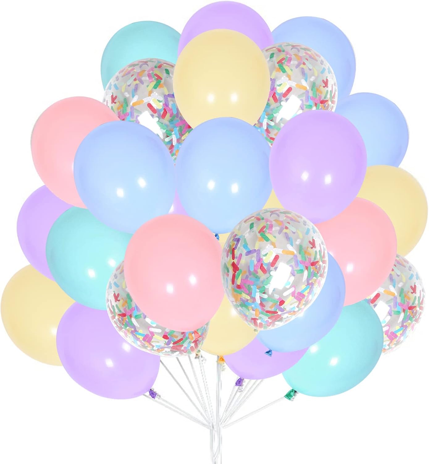 60pcs Purple Yellow Orange Blue Macaron Balloons and Colorful Strip Confetti Balloons for Wedding Bridal Shower Birthday Party Baby Shower Decoration