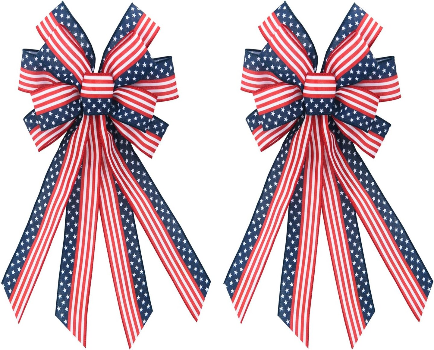 2 PCS Large Patriotic Wreath Bows, Patriotic Star and Stripe America Flag Bow for Memorial Day American Flag Wreath Bow for Front Door Indoor Outdoor Labor Day Holiday Party Home Decoration 20 * 12&#x22;
