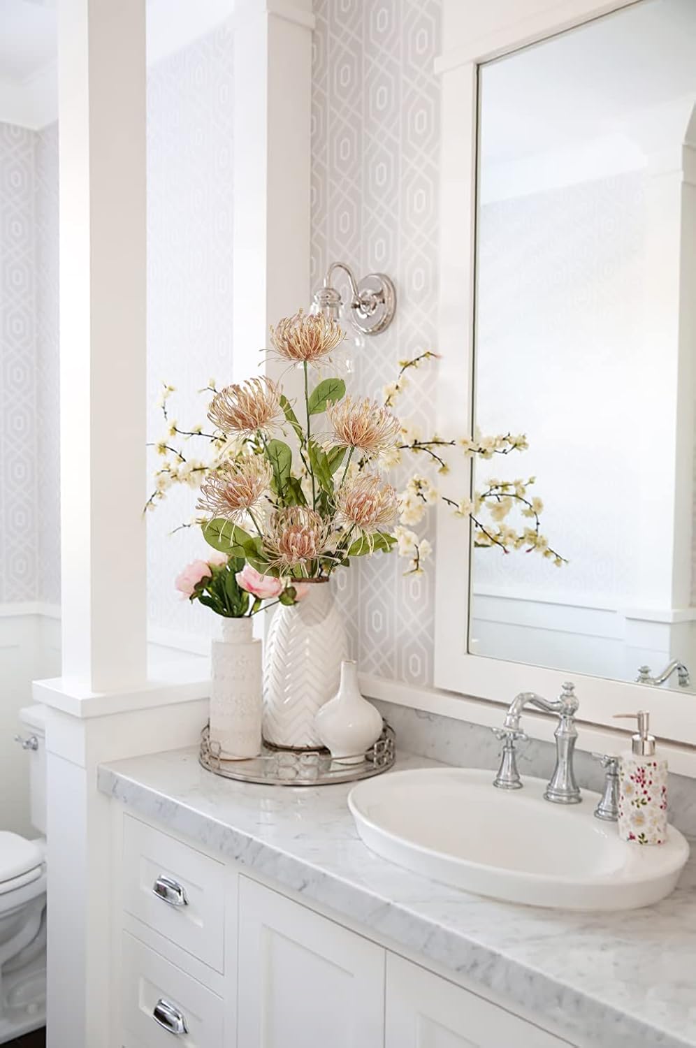 Summer Tabletop Floral Arrangements 33" Pink Artificial Mums Flowers