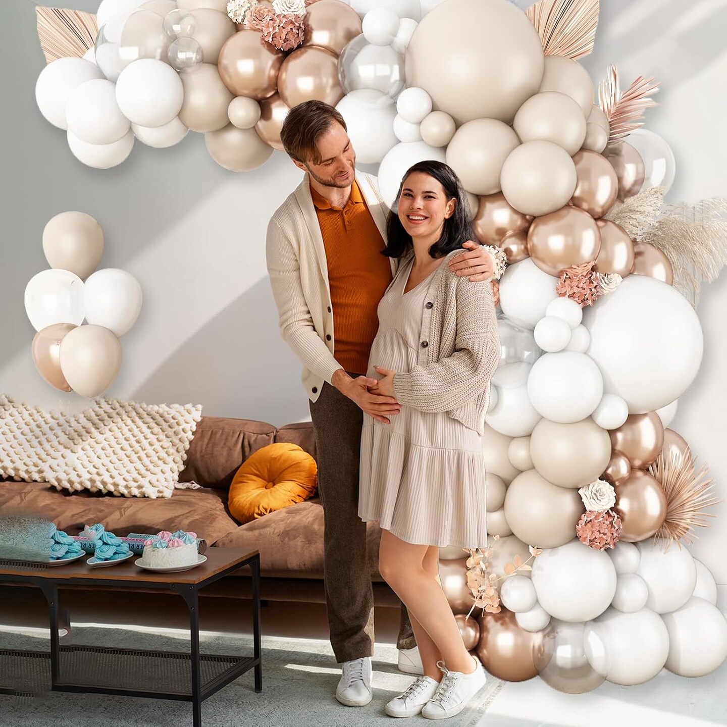 White & Sand Balloon Arch Kit – Boho Garland with Gold, Cream & Clear Balloons for Baby Shower, Wedding & Birthday Decor