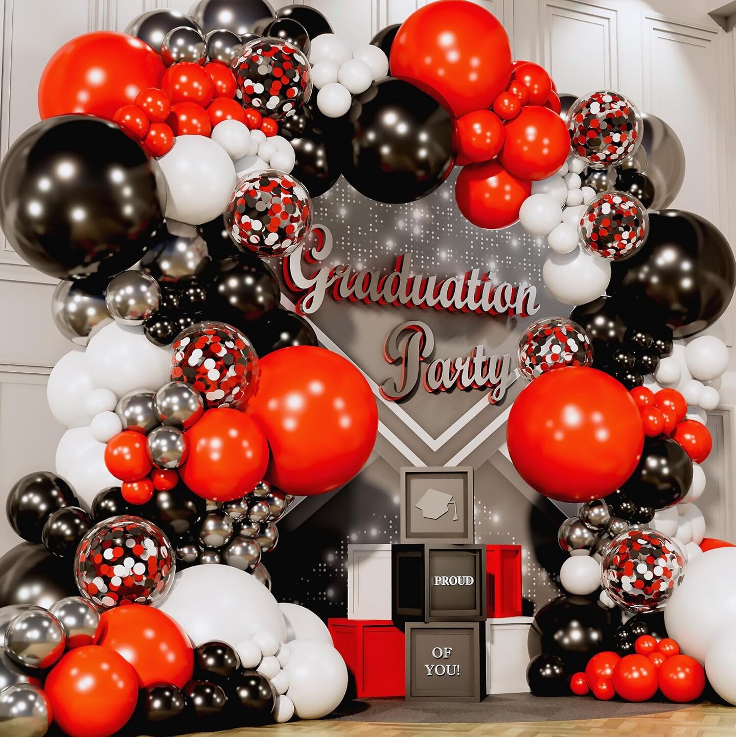 ALL-IN-1 Red Black and White Balloon Arch Kit for Red and Black Birthday Party Decorations &#x2013; Red and Black Balloons for White Black and Red Balloon Garland Kit &#x2013; Graduation Black and Red Balloons