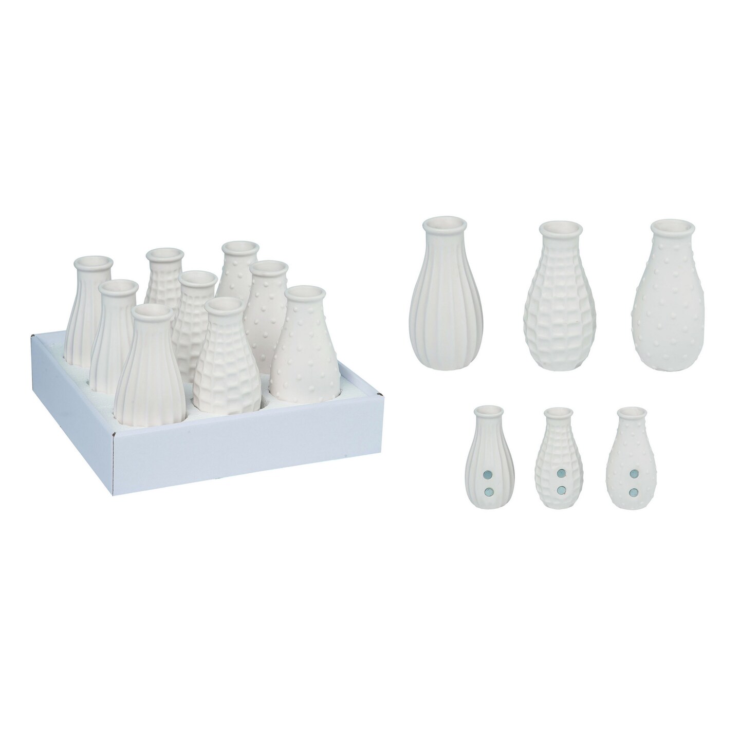Transpac Dolomite 5.25 in. White Spring Magnetic Bud Vases In Display Set of 9