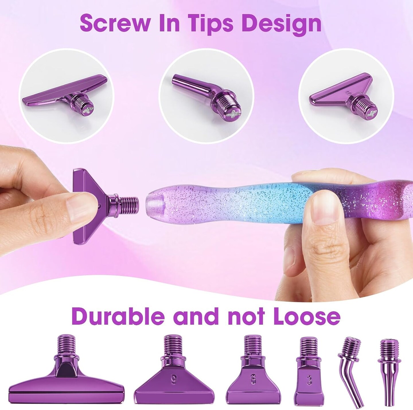 Diamond Painting Pen Kit with 6 Metal Tips, Glue, Roller & Multi Placer Accessories for DIY Crafts