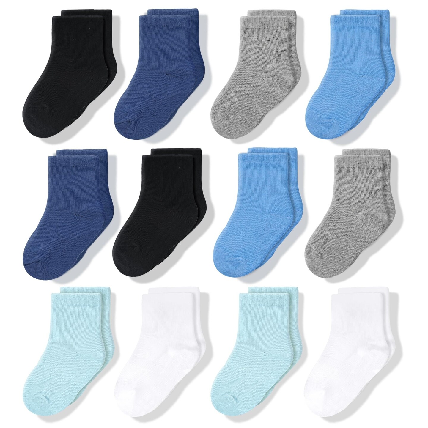 CozyWay Toddler Boy Socks Crew Comfy Cotton Socks For Boys Soft &#x26; Breathable - 3T-5T Multi Color Blue - 12 Pack