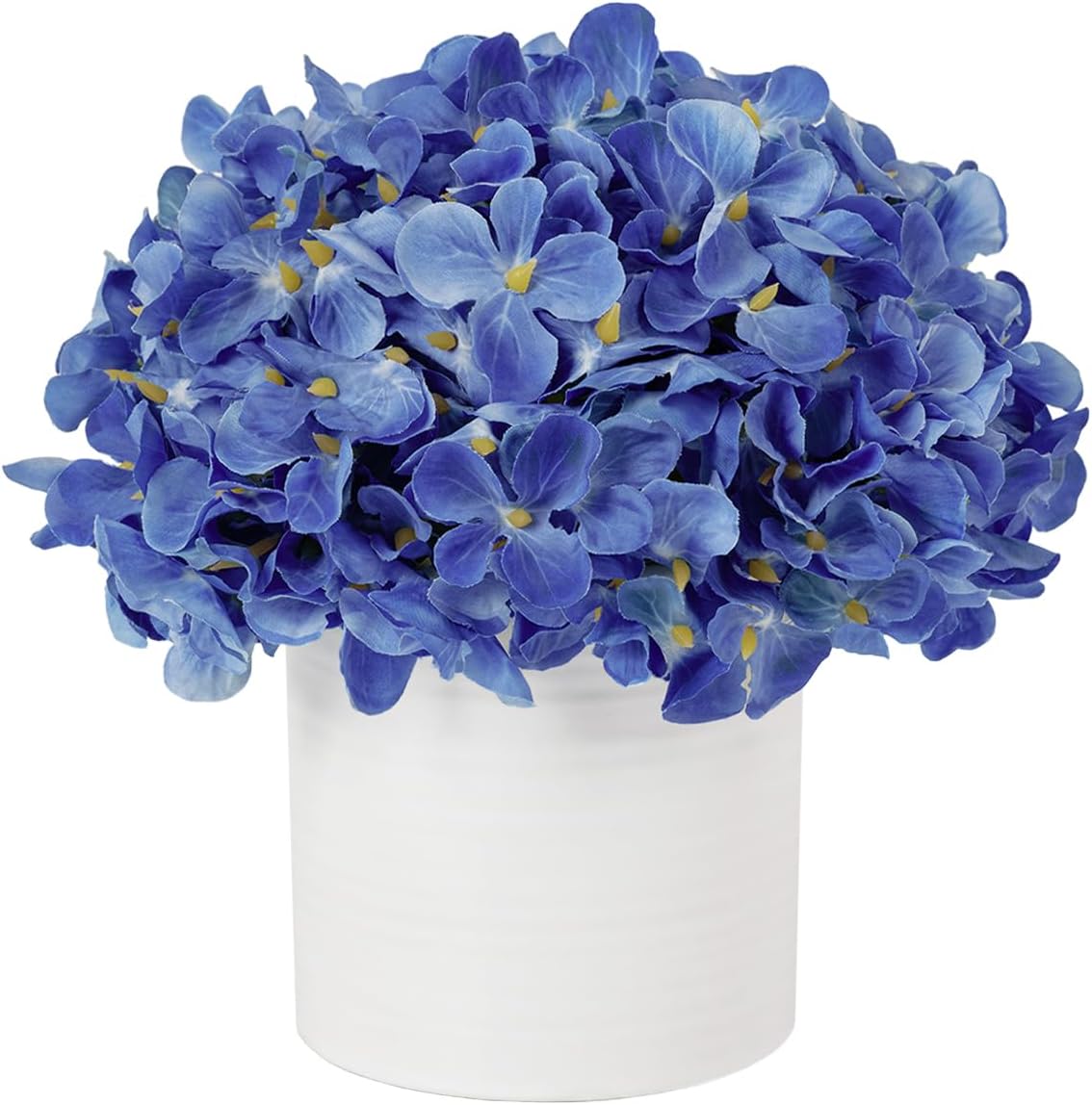Artificial Hydrangea Fake Flowers in Vase, Fake Silk Flowers in Ceramic Vase, Artificial Plants in Pot for Fall Home Office Lavotory Table Shelf Decor (Blue)