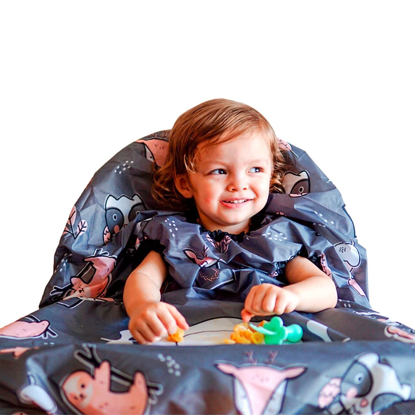 Grabease Allover Waterproof Bib for Self-Feeding Infants and Toddlers, Machine Washable, Ages 6-24 Months, Gray